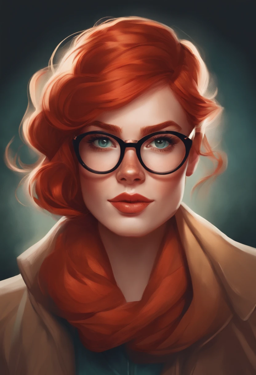 Soon for a soap shop of a woman with glasses and cheerful red hair. Detailed portrait but in animation style. Personagem no estilo Lois van Baarle, digital e de alta qualidade.