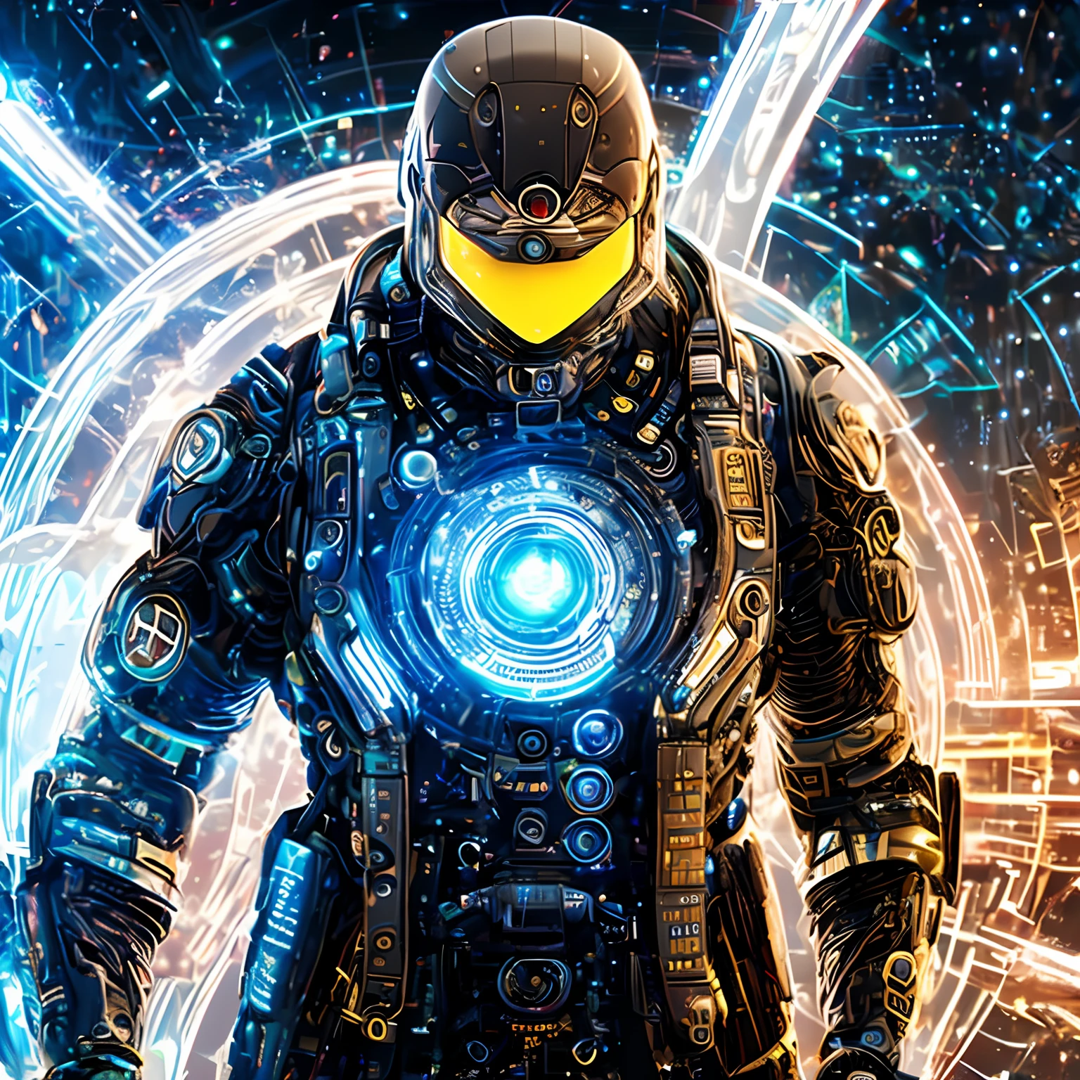 Imagen de una IA humanoide proyectada por holograma en primer plano, en el fondo un primer plano de un reloj digital con un fondo verde, Fondo de reloj espacial infinito, digital illustration radiating, magical glowing time portal, Arte de la llave digital, holographic interface, Fondo digital de Greebles, Cyber Background, Arte digital futurista, abstract tech, arte digital altamente detallado en 4K, Antecedentes cypherpunk, Arte de fondo, Detailed Sci-Fi Backgrounds - fi