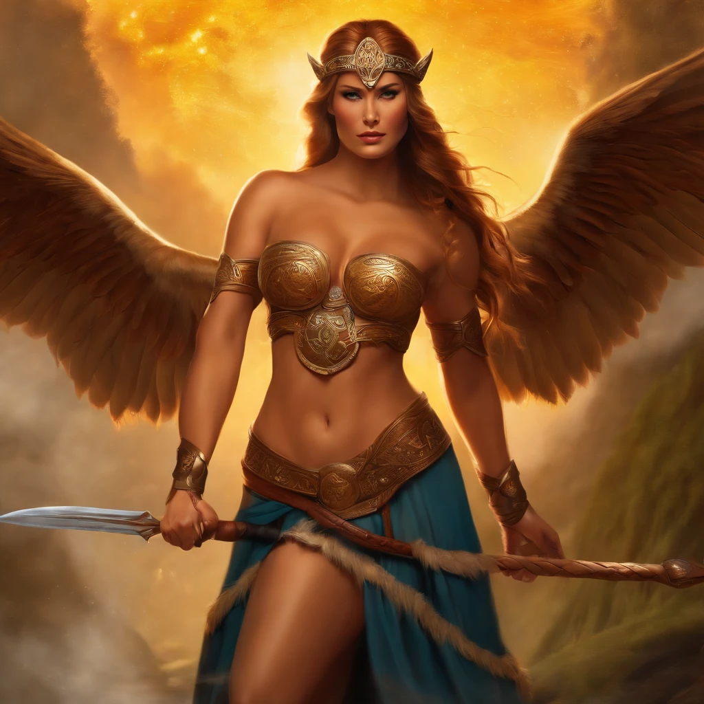A Norse warrior goddess shows off her glorious naked body, perfect medium breasts, beautiful pussy. Sensual art. Erotic art.