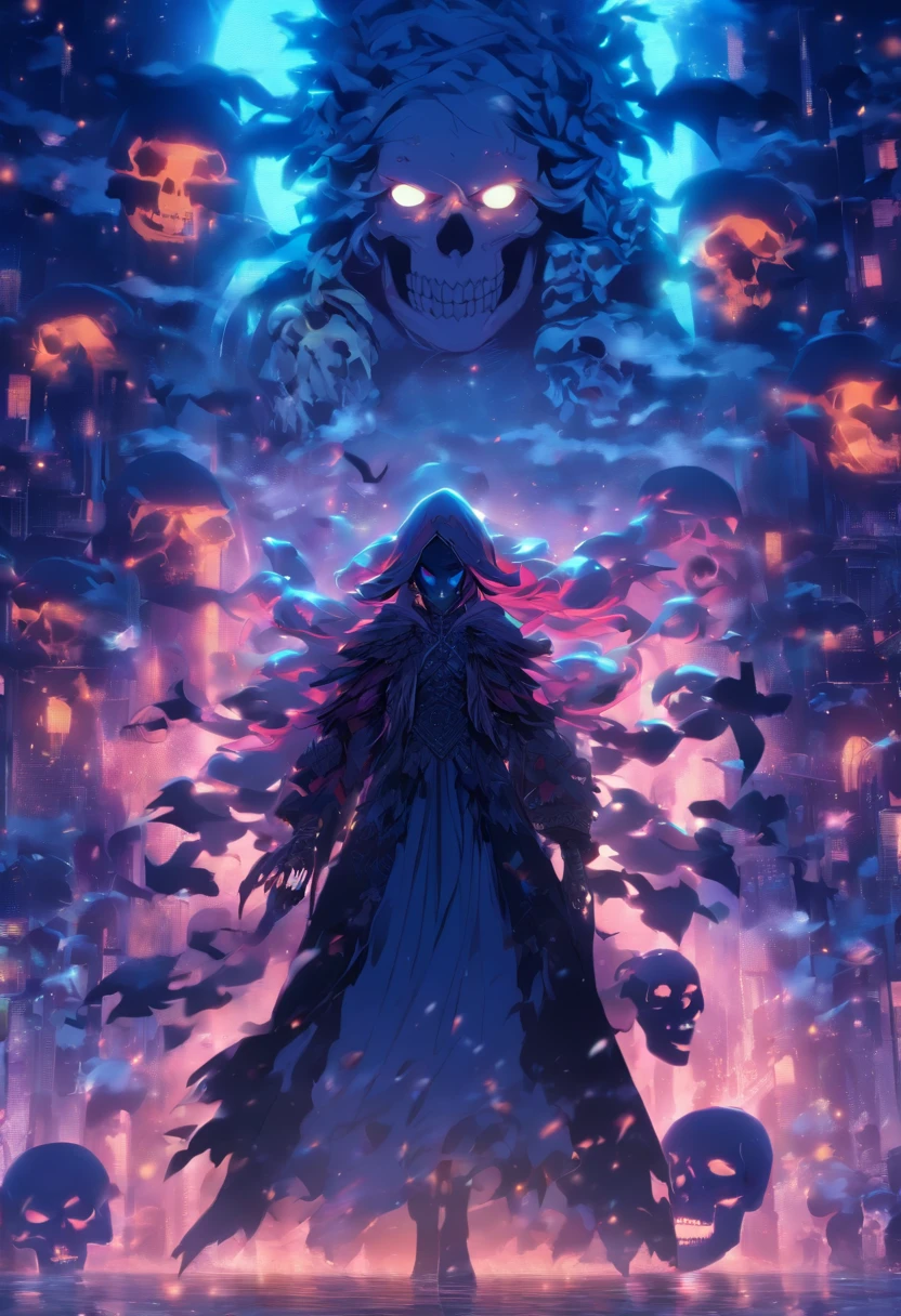 (((Goddess with human and skull face))) best quality, very high resolution, 4K detailed CG, masterpiece, Norse mythology, HEL, trees in the background, Scandinavia, standing pose, crocodile head, Norse clothing , northern city, snow, ((Goddess of the dead)), aesthetics, beautiful image, centered on screen, standing pose