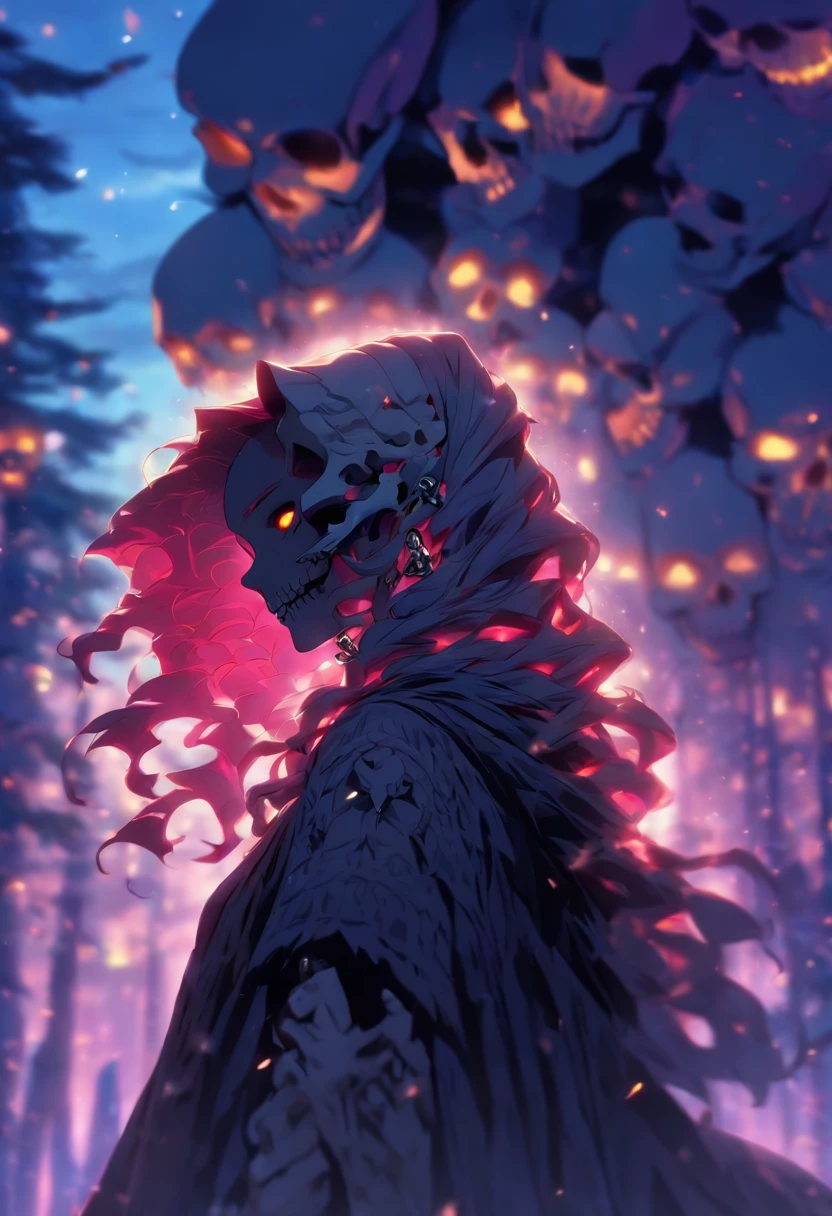 (((Half face skull))) best quality, very high resolution, detailed CG in 4K, masterpiece, Norse mythology, HEL, trees in the background, Scandinavia, standing pose, crocodile head, Norse clothing, northern city ,snow, ((Goddess of the dead)), aesthetic, beautiful image, centered on screen, standing pose
