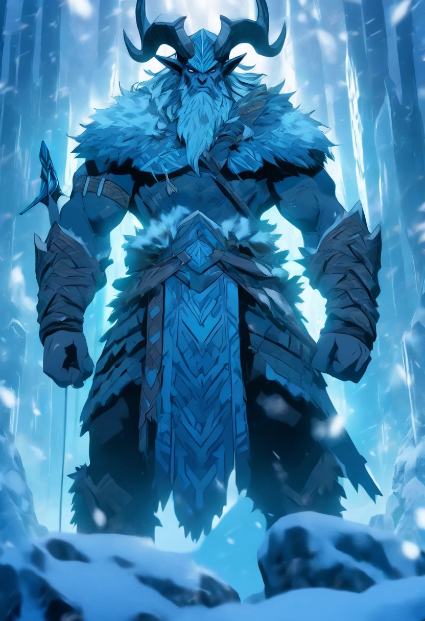 (((Frost Giant with Bow and Arrow))) best quality, very high resolution, detailed CG in 4K, masterpiece, Norse mythology, Skadi, Jotunn, trees in the background, Scandinavia, standing pose, crocodile head, nordic clothes, northern city, snow, ((bow and arrow)), aesthetics, beautiful image, centered on the screen, standing pose