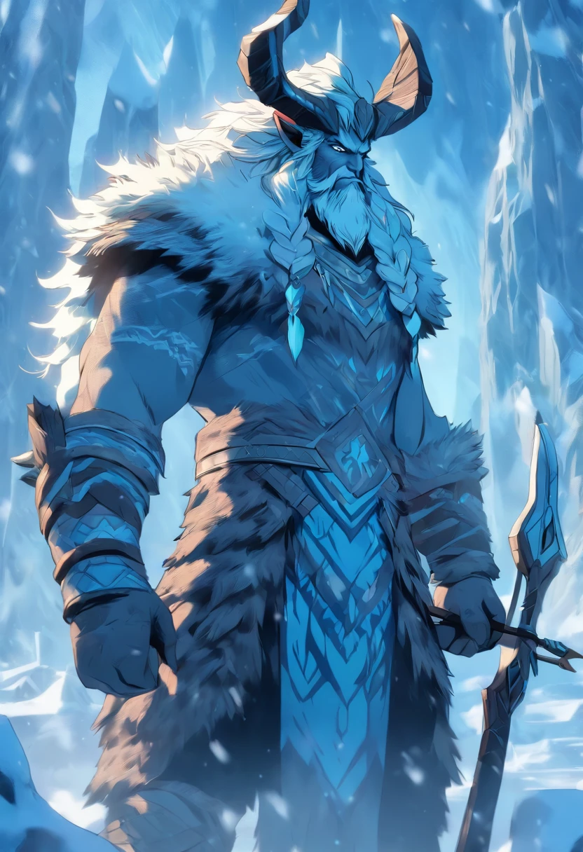 (((Frost Giant with Bow and Arrow))) best quality, very high resolution, detailed CG in 4K, masterpiece, Norse mythology, Skadi woman, Jotunn, trees in the background, Scandinavia, standing pose, Norse clothing, northern city, snow, ((bow and arrow)), aesthetics, beautiful image, centered on the screen, standing pose