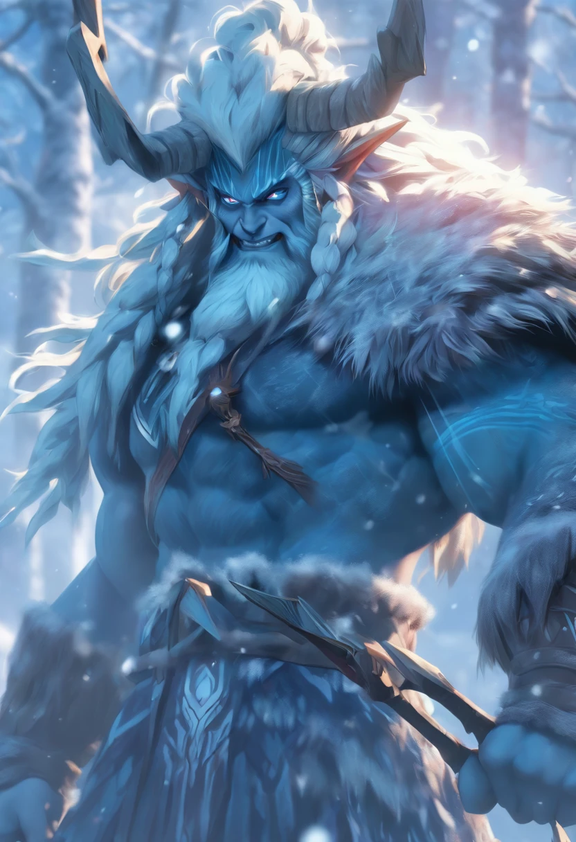 (((Frost Giant with Bow and Arrow))) best quality, very high resolution, detailed CG in 4K, masterpiece, Norse mythology, Skadi woman, Jotunn, trees in the background, Scandinavia, standing pose, Norse clothing, northern city, snow, ((bow and arrow)), aesthetics, beautiful image, centered on the screen, standing pose