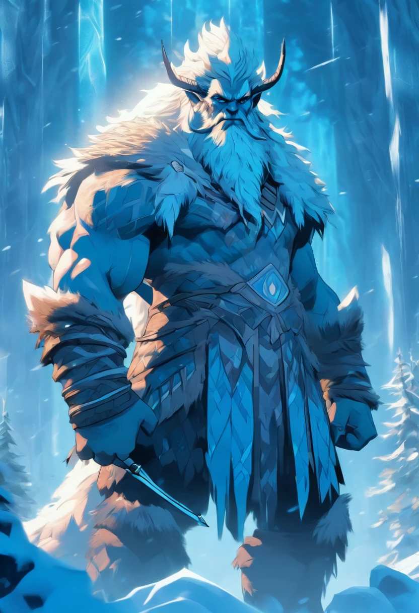 (((Frost Giant with Bow and Arrow))) best quality, very high resolution, detailed CG in 4K, masterpiece, Norse mythology, Skadi woman, Jotunn, trees in the background, Scandinavia, standing pose, Norse clothing, northern city, snow, ((bow and arrow)), aesthetics, beautiful image, centered on the screen, standing pose