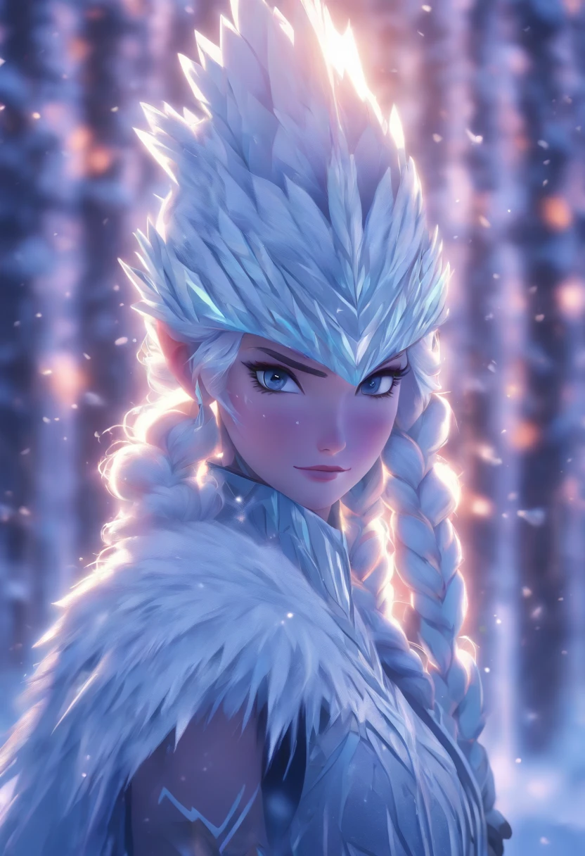 (((ice woman with arrow))) best quality, very high resolution, detailed CG in 4K, masterpiece, Norse mythology, ice woman, Skadi, Jotunn, trees in the background, Scandinavia, standing pose, Nordic clothing , northern city, snow, ((bow and arrow)), aesthetics, beautiful image, centered on screen, standing pose