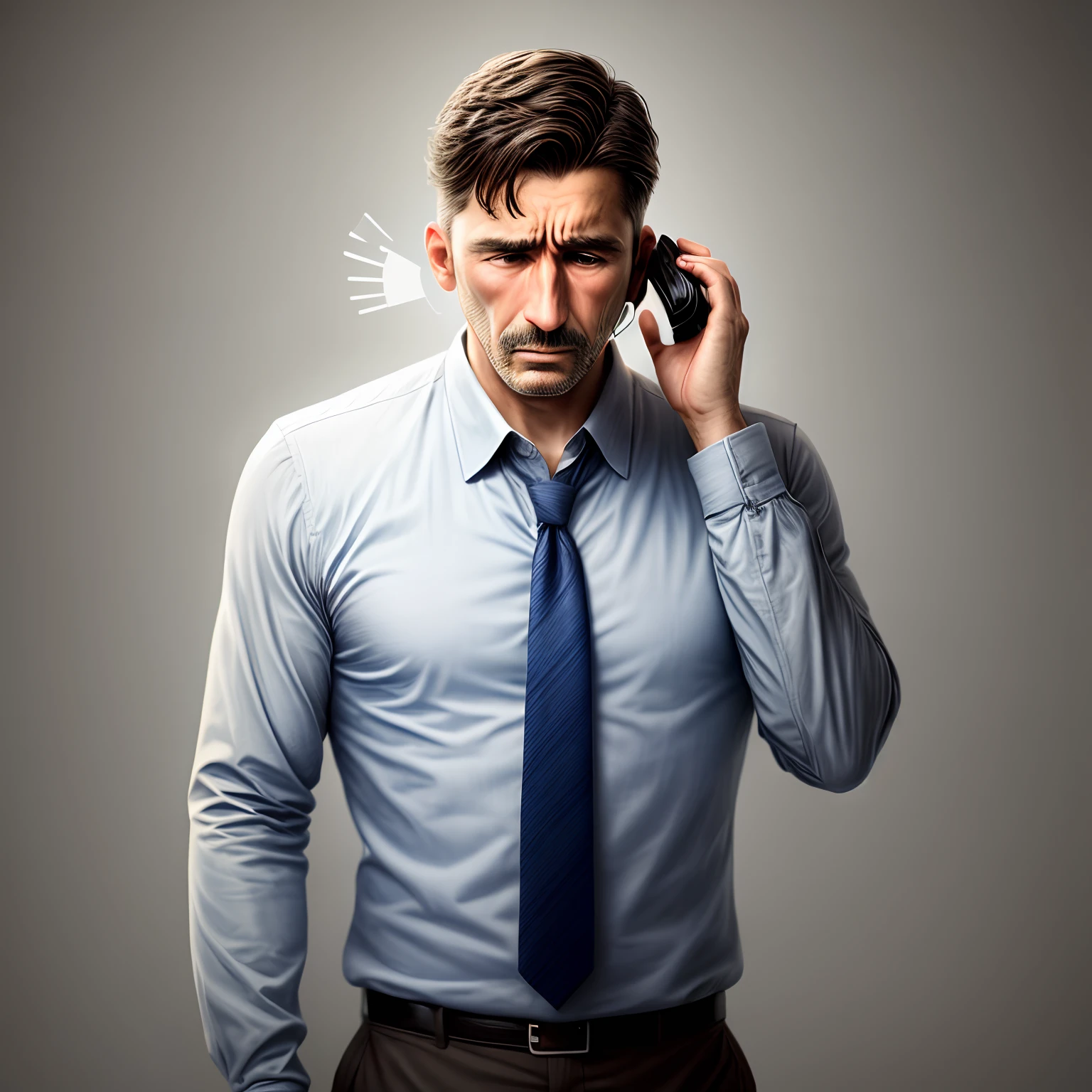 A man standing confused on the phone