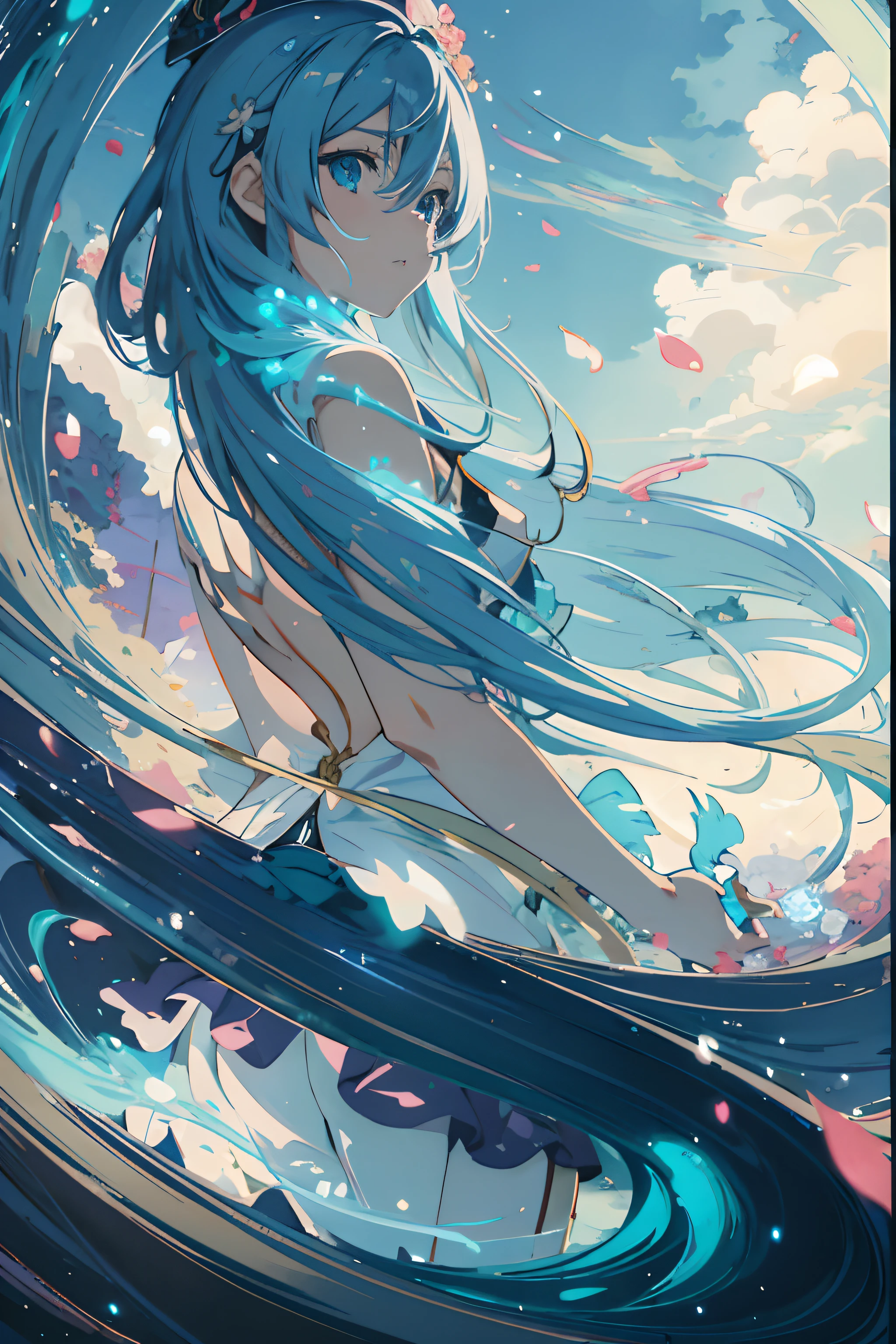 Anime girl with long hair and swirling blue eyes, Trending on ArtStation pixiv, digital art on pixiv, beautiful anime artwork, Anime art wallpaper 8k, beautiful anime art, anime art wallpaper 4k, anime art wallpaper 4k, guweiz on pixiv artstation, guweiz on artstation pixiv, in the style of ross tran