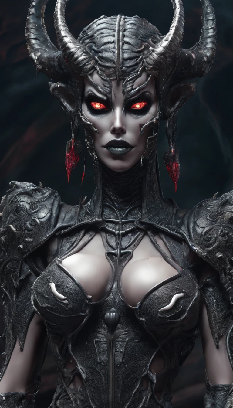 (naked:1.25), (Lady Death:1.25), (demoness with Large horns:1.25),(1 super muscular succubus with flayed skin:1.5), (covered in thick muscle:1.5), (dystopian horror gothic:1.5), ( surreal:1.5), high detail, best quality, masterpiece, finely detail, realistic skin texture, 85 mm art lens, f 1.2, sharp focus, 8 k high definition, insanely detailed, intricate,