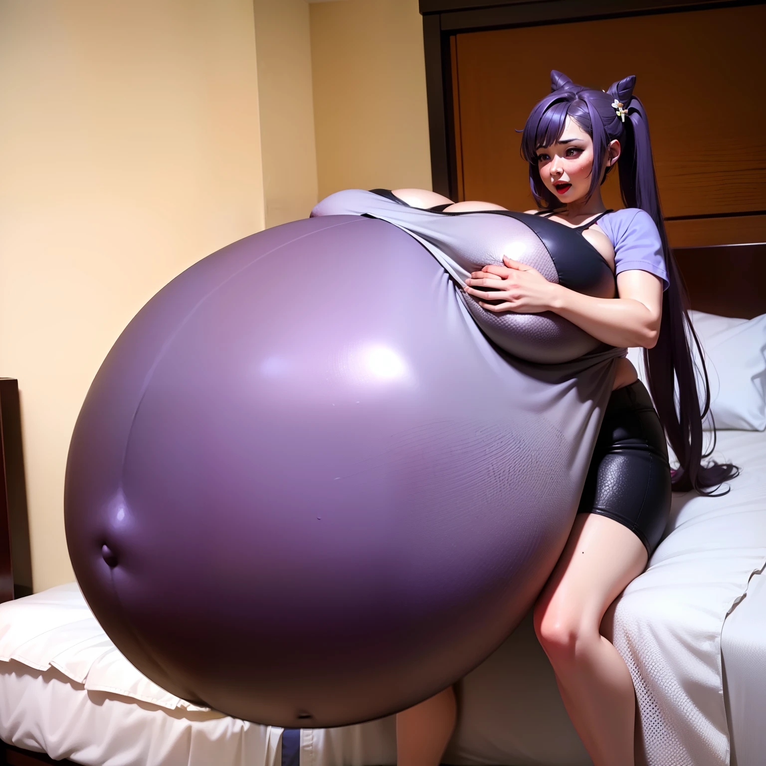 Big Baby Bump pregnant,  Big boobs, nipple, cum, Big Black Balloons,16 years girl, Big pregnant Belly, Big Pregnant girl, Largest Belly of Pregnant, Huge Pregnancy, background hotel room,Huge 9 months Pregnancy Belly, purple eyes, keqing from genshin impact