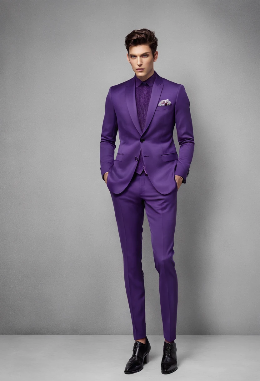hombre, morado, elegante, moda, varonil, cuerpo completo