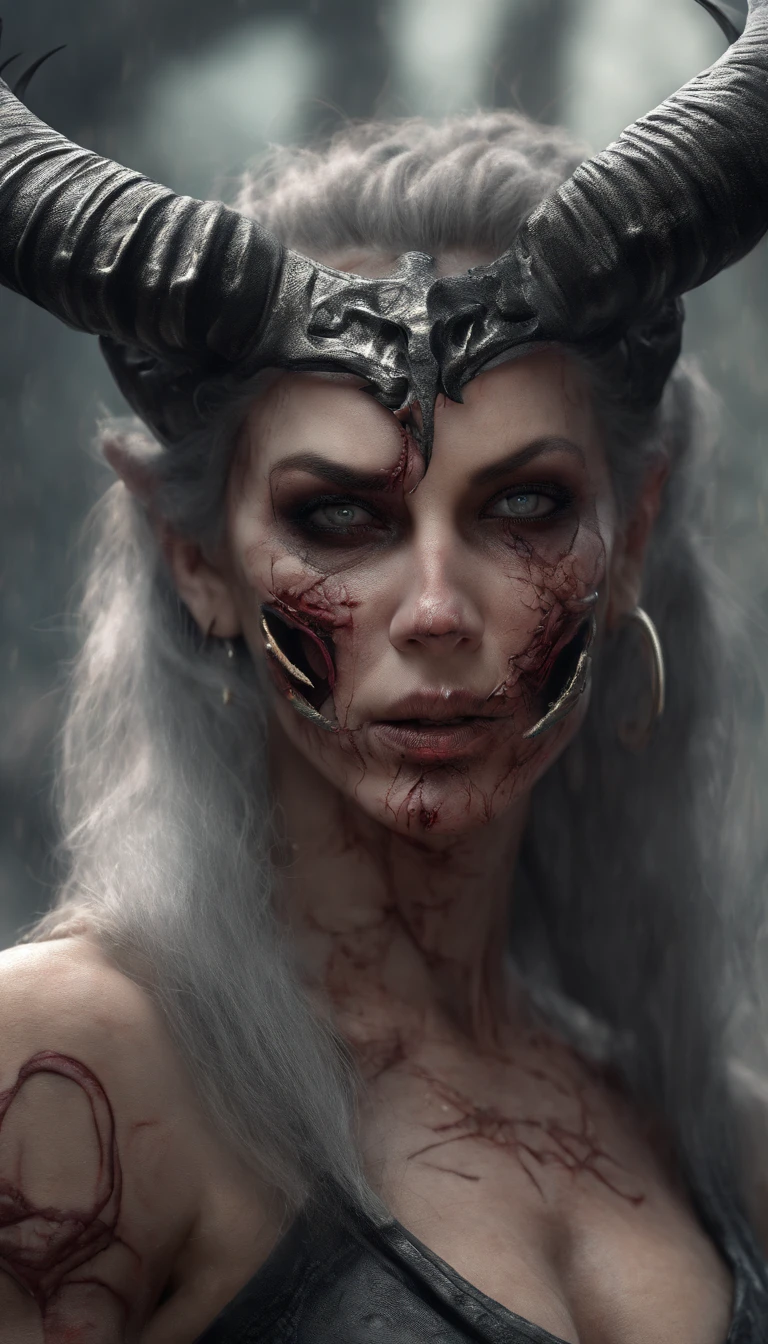 (naked:1.25), (Lady Death:1.25), (demoness with Large horns:1.25),(1 super muscular succubus with flayed skin:1.5), (covered in thick muscle:1.5), (dystopian horror gothic:1.5), ( surreal:1.5), high detail, best quality, masterpiece, finely detail, realistic skin texture, 85 mm art lens, f 1.2, sharp focus, 8 k high definition, insanely detailed, intricate,