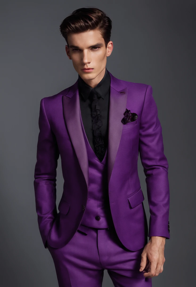 hombre, morado, elegante, moda, varonil, cuerpo completo