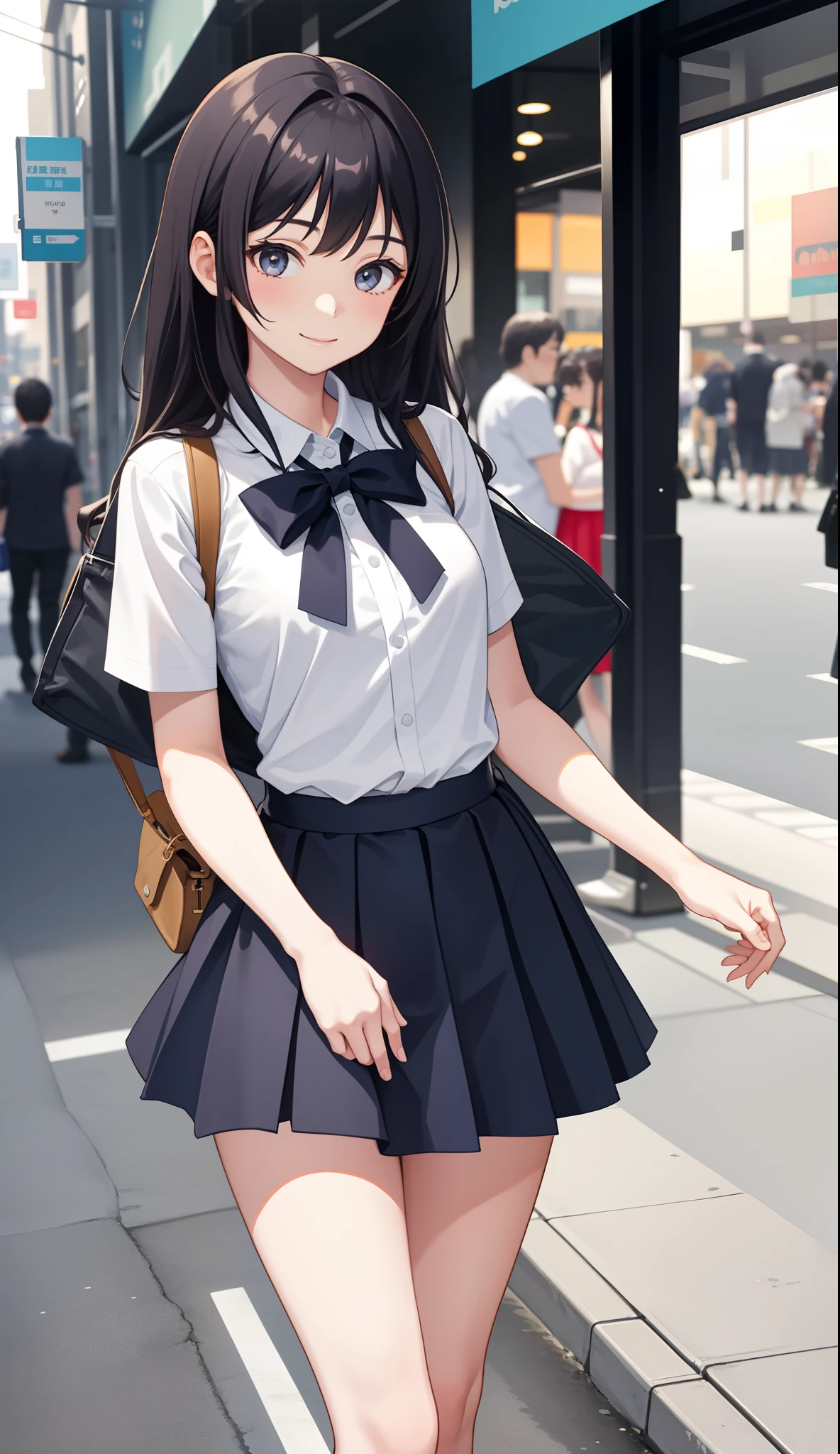 1girl in、A smile、The shirt、skirt by the、(small tits)Chilarism、Japan High School Student Uniform、serafuku、summer clothing、Squall Drenched Uniform、(Sheer Bra)、Upper body portrait、