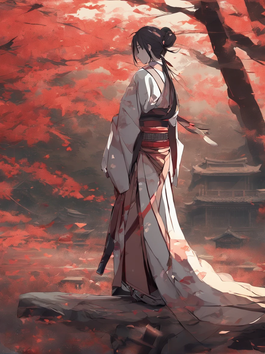 "(Best quality,4K,8K,A high resolution,Masterpiece:1.2),Ultra-detailed,Realistic, hdr, Autumn scenery in Japan, Flying autumn leaves, (Broken, Damaged, Old) Samurai armor, (Kneeling, Crouching) Samurai, (Falling, Scattered) Autumn leaves, (Dirty, Weathered) katana swords, (Cracked, Damaged) helmet, (Vivid, vibrant) colours, (soft, warm) Color Palette, (Natural, warm) lighting, (serene, Peaceful) atmosphere, A traditional Japanese landscape, (tranquil, Quiet) ambiance, (rustling, gentle) breeze, Hidden Face, (mysterious, Secretive) Samurai, (forget, Abandoned) battlefield, (tranquil, calm) energy, (Nostalgic, desire big breasts) scenery, (attractive cleavage, big breasts enchanting) Autumn colors, (calm, serene) Demeanor, (frotting, tattered) enviroment, (Lost, forget) battlefiled, Falling cherry blossom petals, Delicate brushstrokes, The essence of Japanese culture"