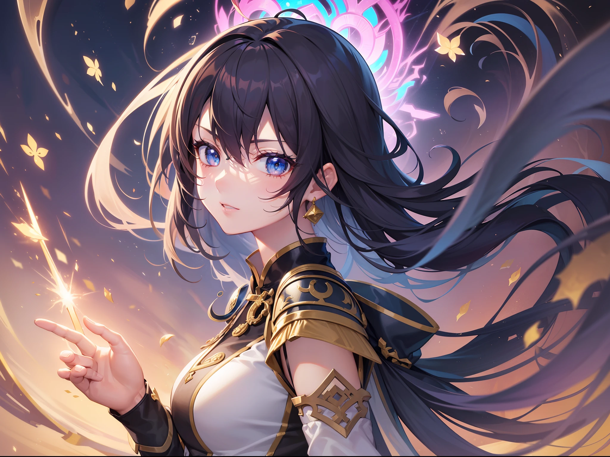((Finest quality)),(超A high resolution),(ultra-detailliert),((Best Anime)),sharpnes,vivid:1.1,Chinese fantasy art with amazing depictions,Sparks raining down:1.3,Dynamic poses:1.4,Crisis situation:1.8 (1 Princess Swordsman:1.1,(Dense and detailed hu clothes:1.4),Serious gaze),in fighting:1.5))