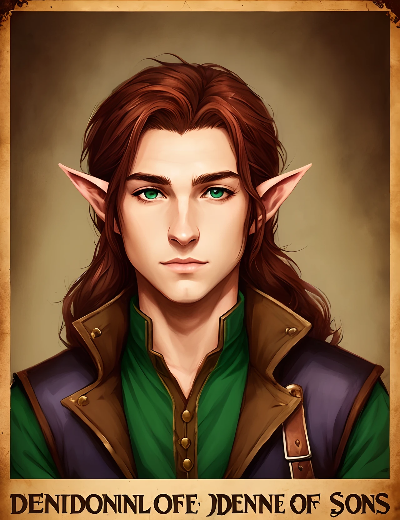 ((best resolution, highes definition, foto de cinema, retrato de aventureiro, retrato profissional, poster de personagem de RPG, as heroes of Dungeon and Dragons)), there is a man with red hair and a green shirt, a portrait of a male half elf, portrait of a young half elf wizard, a male elf, male elf ranger, half elven male, epic rpg portrait, fantasy rpg symmetrical portrait,, portrait of a dnd character, full body dnd character portrait, a portrait of an elf