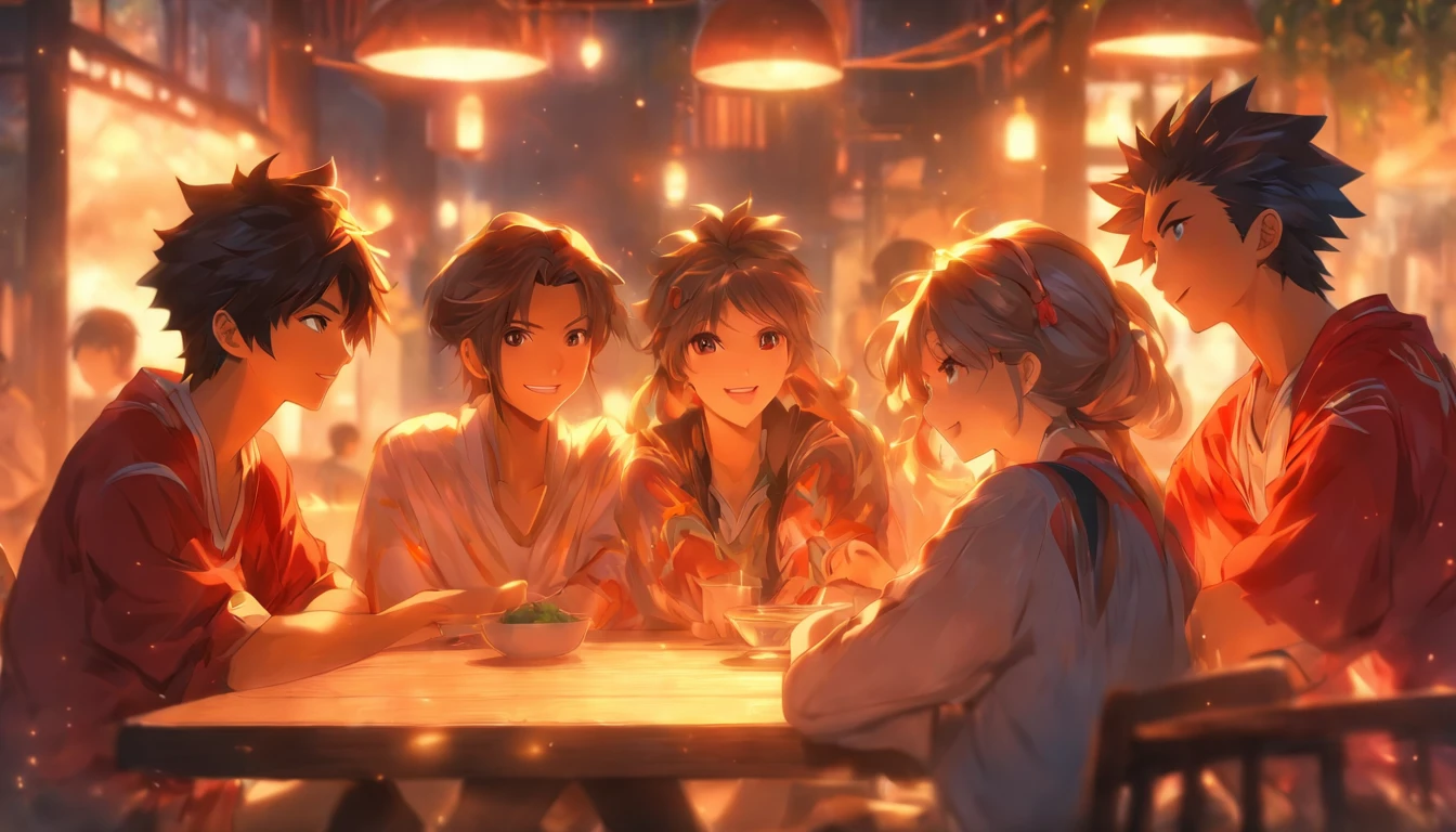 Group of young asian friends, two male、two female, Around the table、Have a pleasant chat.