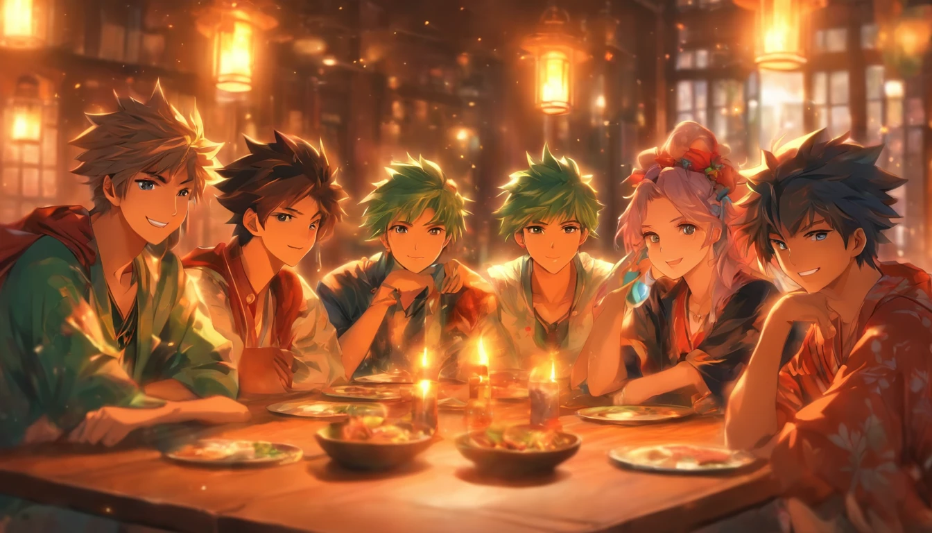 Group of young asian friends, one male individual、女性1人, around the table、Have a pleasant chat.