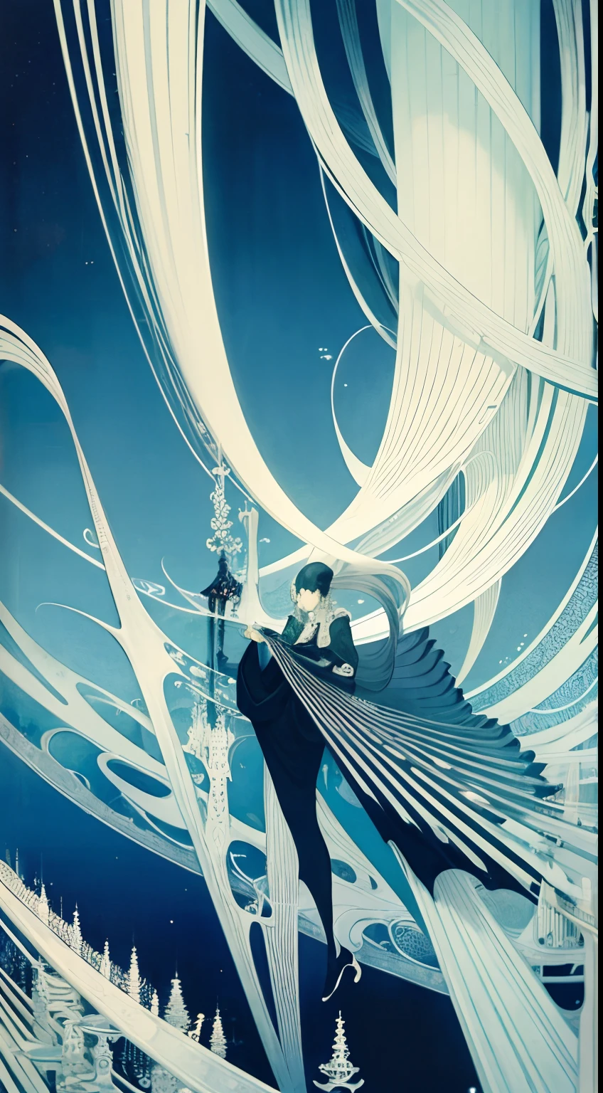 Kay Nielsen, Paul O. Zelinsky, Surreal, mysterious, strange, fantastical, fantasy, Sci-fi, Japanese anime, anti-gravity beautiful girl, journey to reality, Artful Science, detailed masterpiece depth of field