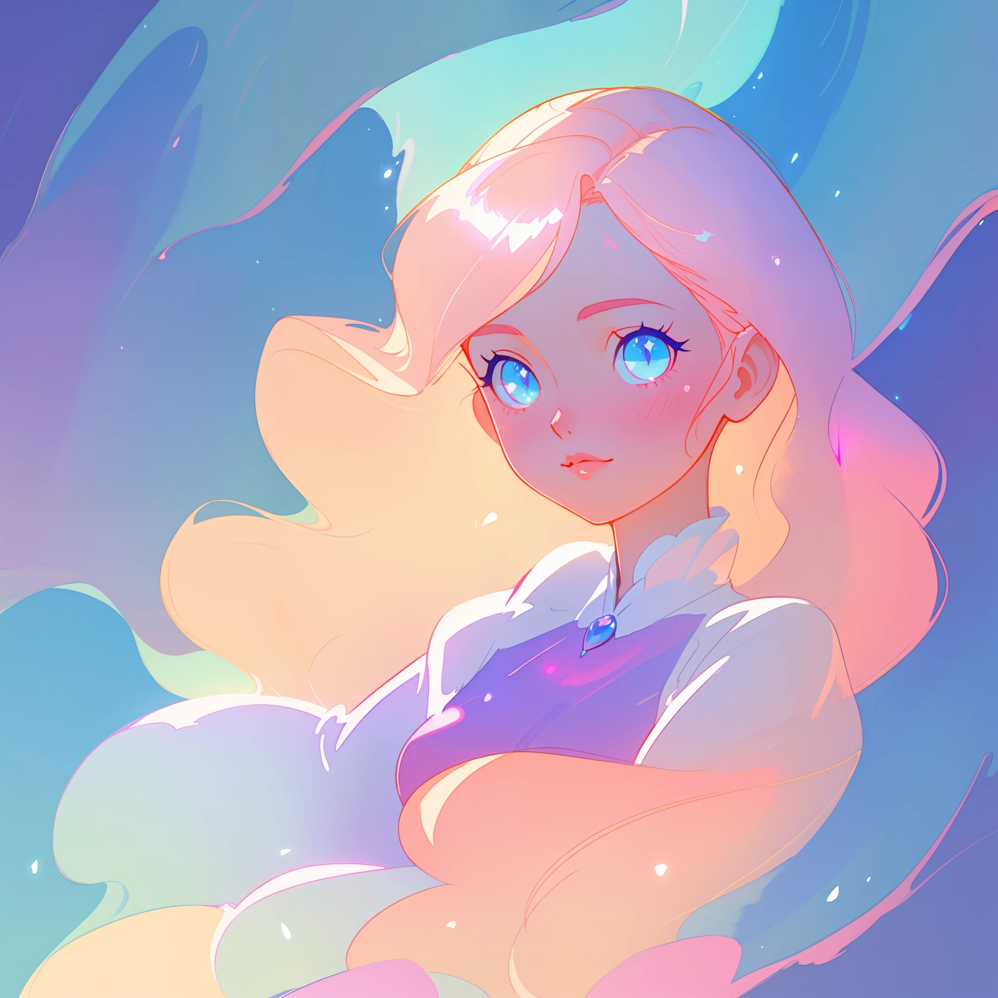 beautiful anime girl in intricately detailed layered ballgown, inspired by Glen Keane, inspired by Lois van Baarle, disney art style, by Lois van Baarle, glowing aura around her, by Glen Keane, jen bartel, glowing lights! digital painting, flowing glowing hair, glowing flowing hair, beautiful digital illustration, fantasia background, whimsical, magical, fantasy, beautiful face, ((masterpiece, best quality)), intricate details, highly detailed, sharp focus, 8k resolution, sparkling detailed eyes, liquid watercolor