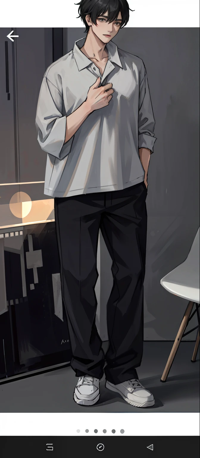 arafed image of a man in a gray shirt and black pants, full body picture, full body full height, black pants, wearing a baggy, large pants, casual pose, smooth in _ the background, 165 cm tall, 155 cm tall, pants, wearing black modern clothes, wide full body, wearing pants, with black