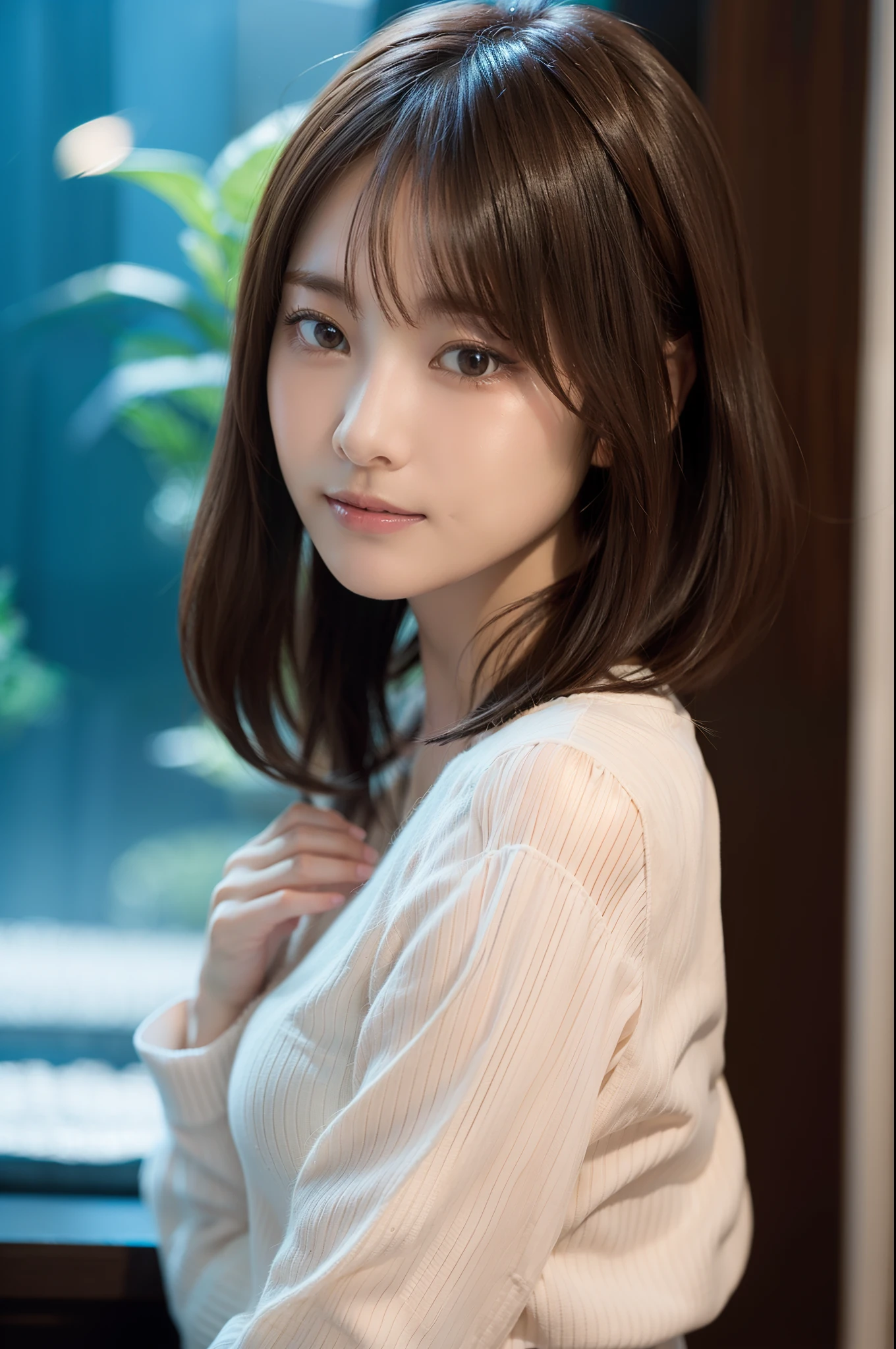 ((Top image quality、8k、masterpiece:1.3))、Realistic high-quality photos、top-quality、girl cute-fine face、 beautiful Japan girl、Photo of slim little girl model、Beautiful girl model、young japanese girl、Young cute face、japanaese girl、13-year-old maldel、btiful model girl、The innocent look of the girl next door、lovely delicate face、Brown hair、Beautiful brown eyes、Tear bag、drooing eyes、Young body