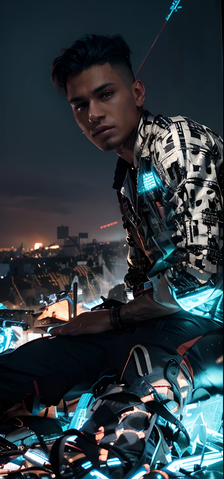 Change background cyberpunk handsome boy,8k ultra realistic face