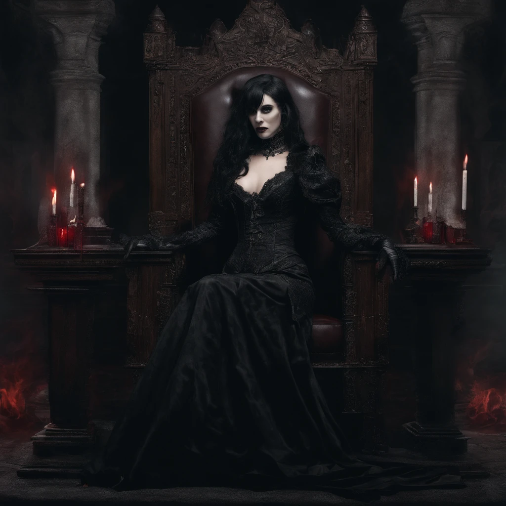 an undead woman emerges from a gothic style coffin inside a gothic style tomb