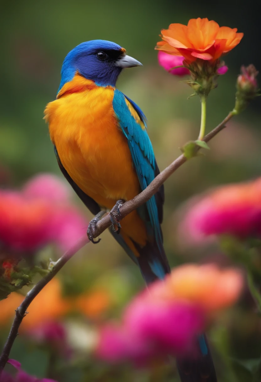 Beautiful bird standing on a flower