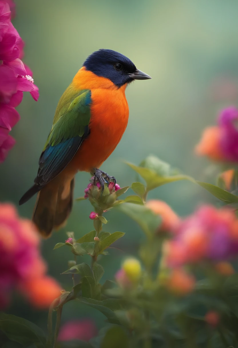 Beautiful bird standing on a flower