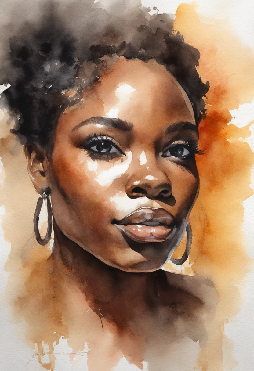 Watercolor painting of a beautiful black girl : : Trending on Artstation: : Simple composition creates a sense of order and harmony. The painting reflects the spiritual qualities of the natural world. --up light --ar 9:16