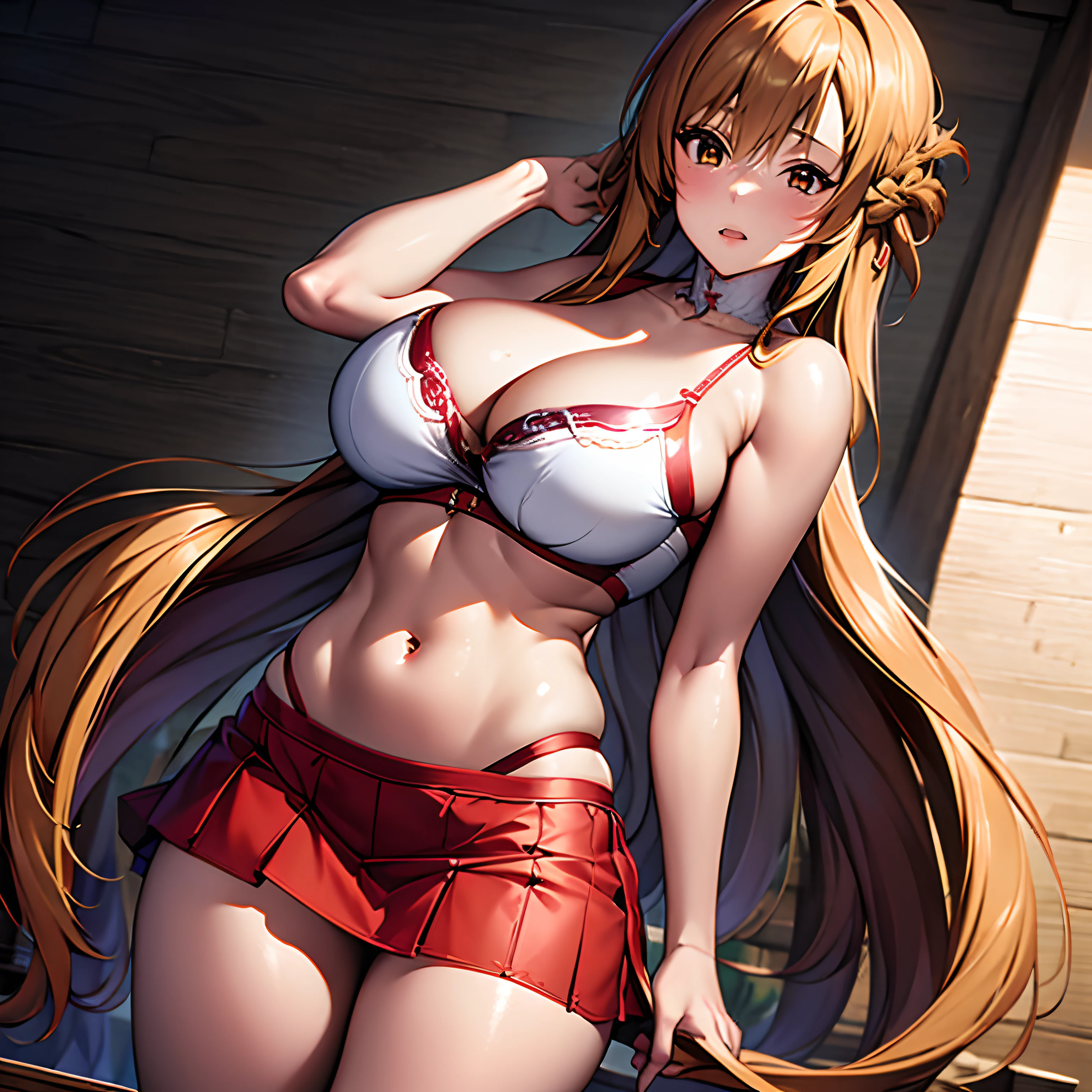 (masterpiece, best quality), asuna, very long hair, skirt, cleavage
