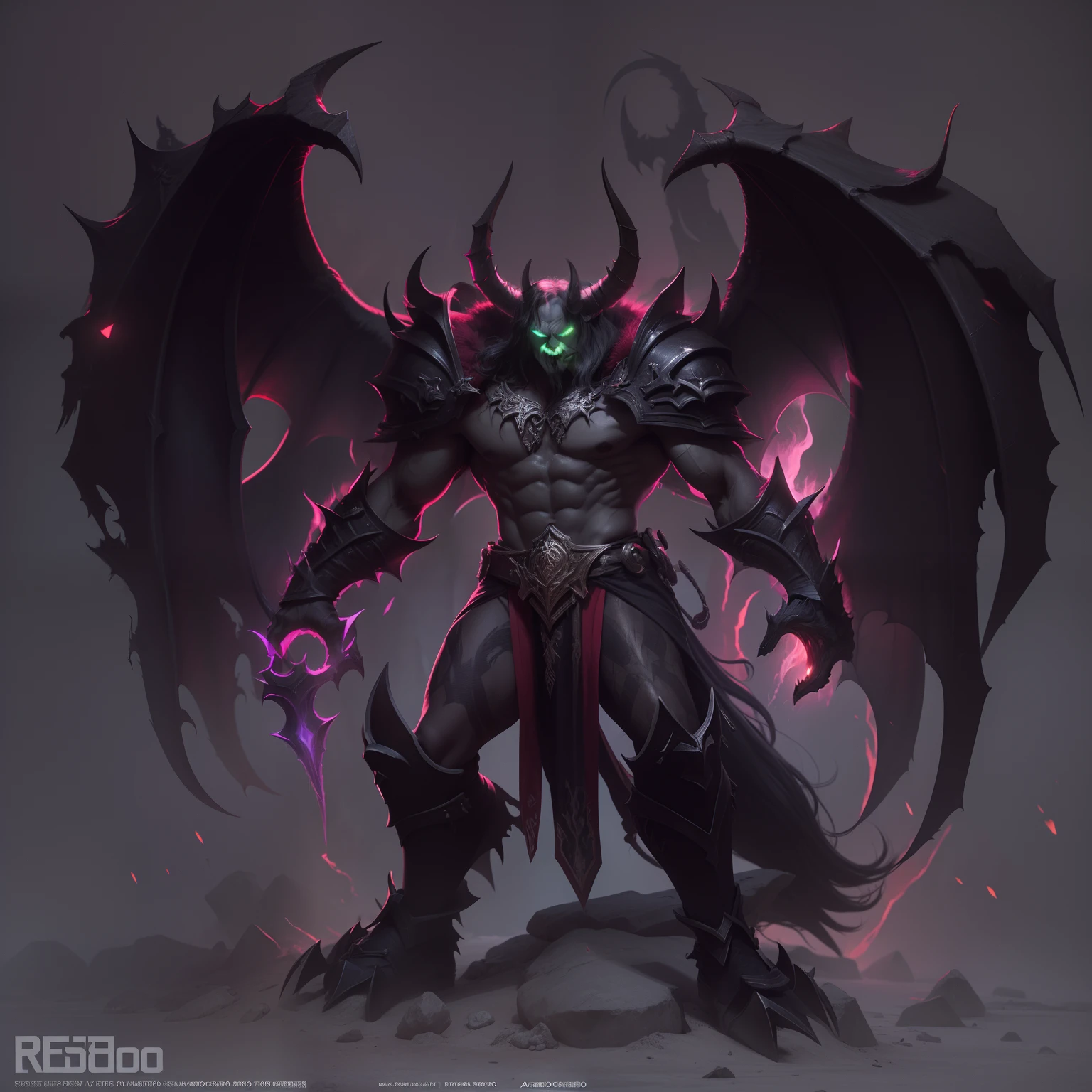 (La mejor calidad, Detallado),(oscuro y enojado,arenisco:1.3,Oscuro:1.2),ILLIDAN, World of Warcraft,
(Demonic wings, Cuernos puntiagudos:1.3,piel roja oscura),dos cuchillas de Azzinoth,ojos oscuros,siniestro, Intense Consideration, fondo oscuro, Super Detailed Hyper-Realistic Volumetric Light Dynamic Pose