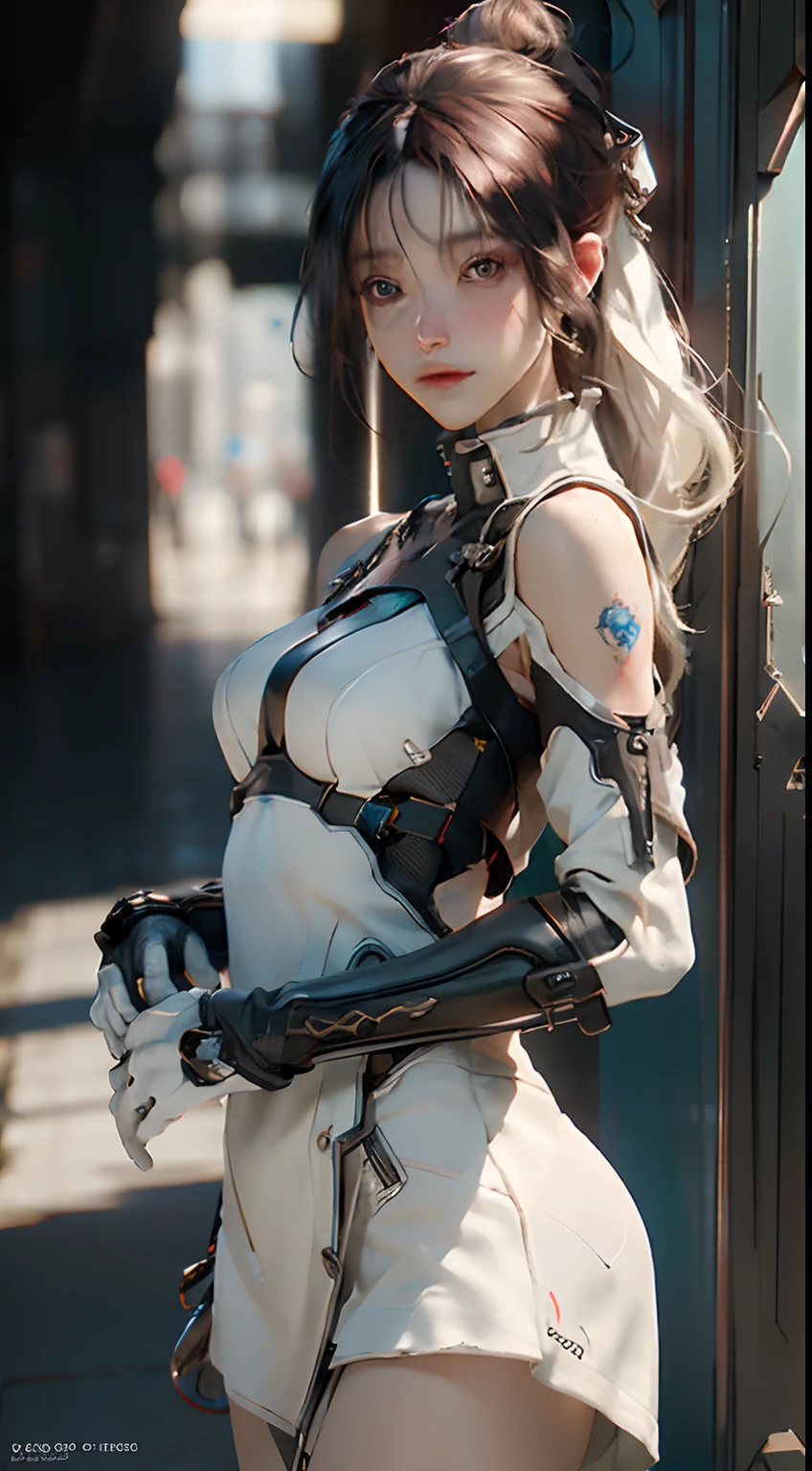 ((Best quality)), ((masterpiece)), (detailed:1.4), 3D, an image of a beautiful cyberpunk female,HDR (High Dynamic Range),Ray Tracing,NVIDIA RTX,Super-Resolution,Unreal 5,Subsurface scattering,PBR Texturing,Post-processing,Anisotropic Filtering,Depth-of-field,Maximum clarity and sharpness,Multi-layered textures,Albedo and Specular maps,Surface shading,Accurate simulation of light-material interaction,Perfect proportions,Octane Render,Two-tone lighting,Wide aperture,Low ISO,White balance,Rule of thirds,8K RAW,