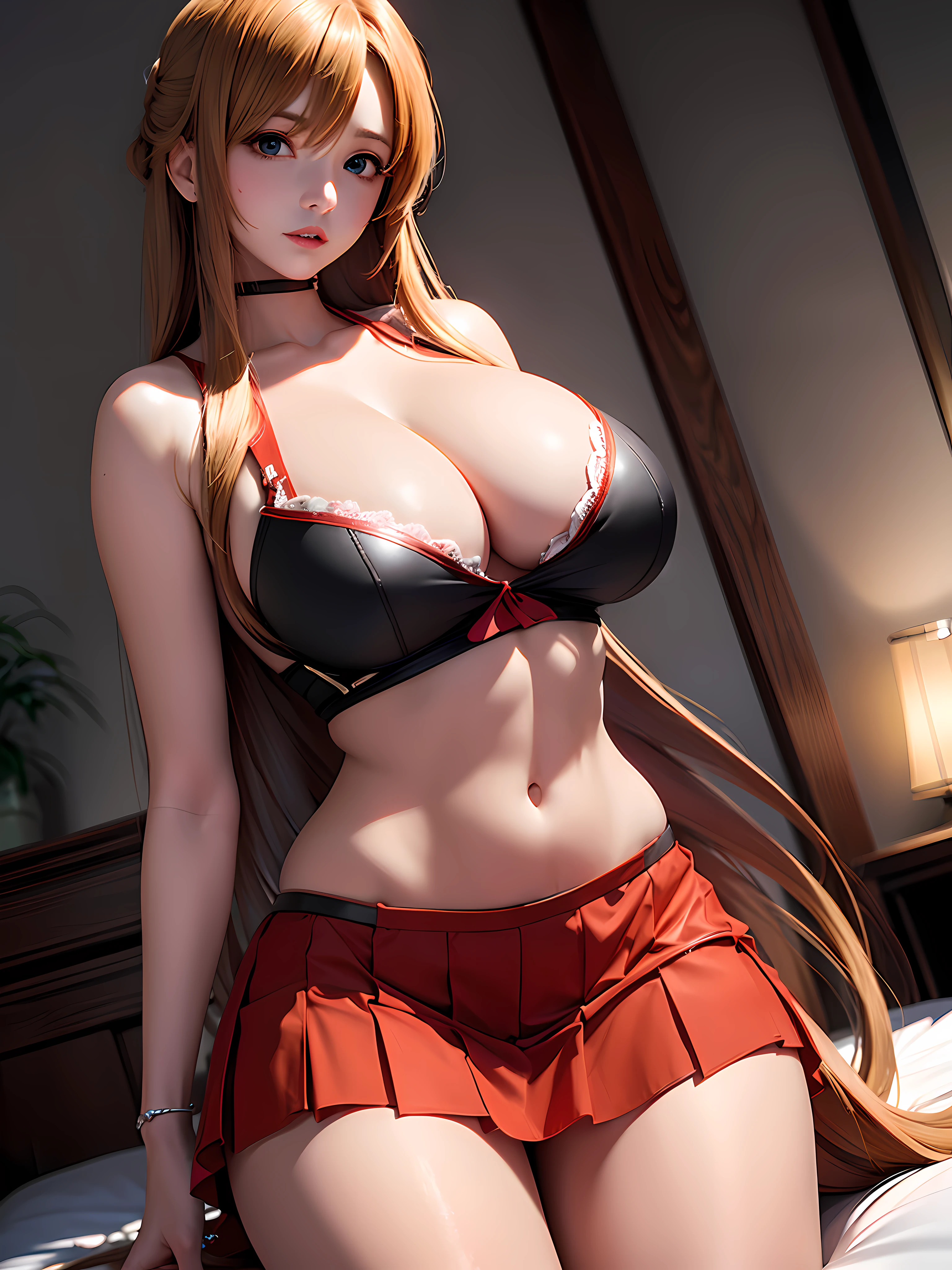 (masterpiece, best quality), asuna, long hair, skirt, cleavage, ultra realistic,