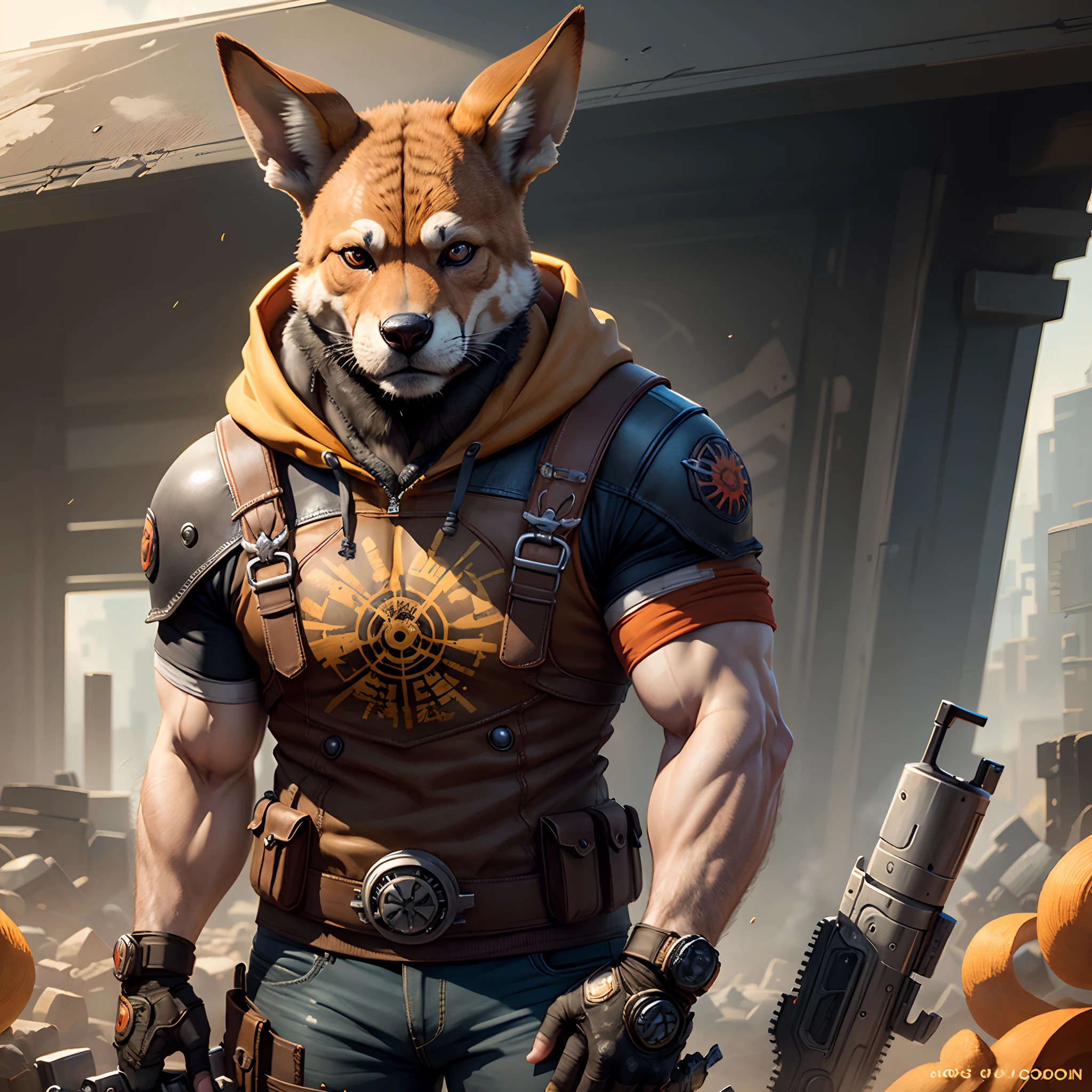 Animal raposa macho do mal fumando charuto como personagem de gears of war