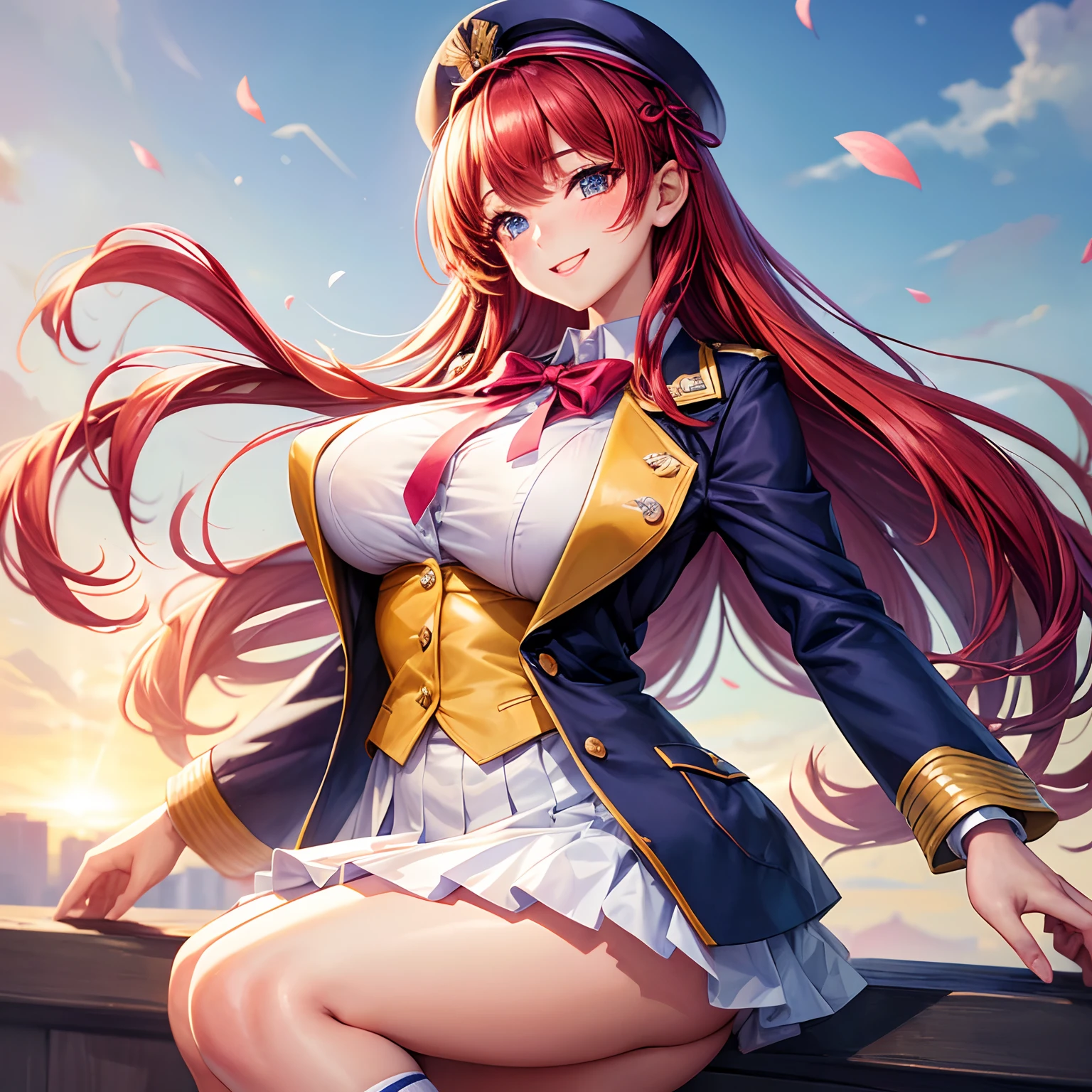 a beauty girl，Ribbon on uniform，Cute uniform，blazers，A smile，girl，top-quality，Colossal tits，​masterpiece，Excellent style，Erotic Cute，超A high resolution，beautiful a girl，Lovely girl，multicolored hair，Loose socks，HD image quality，Beautiful eyes，Perfect Beautiful Girl，