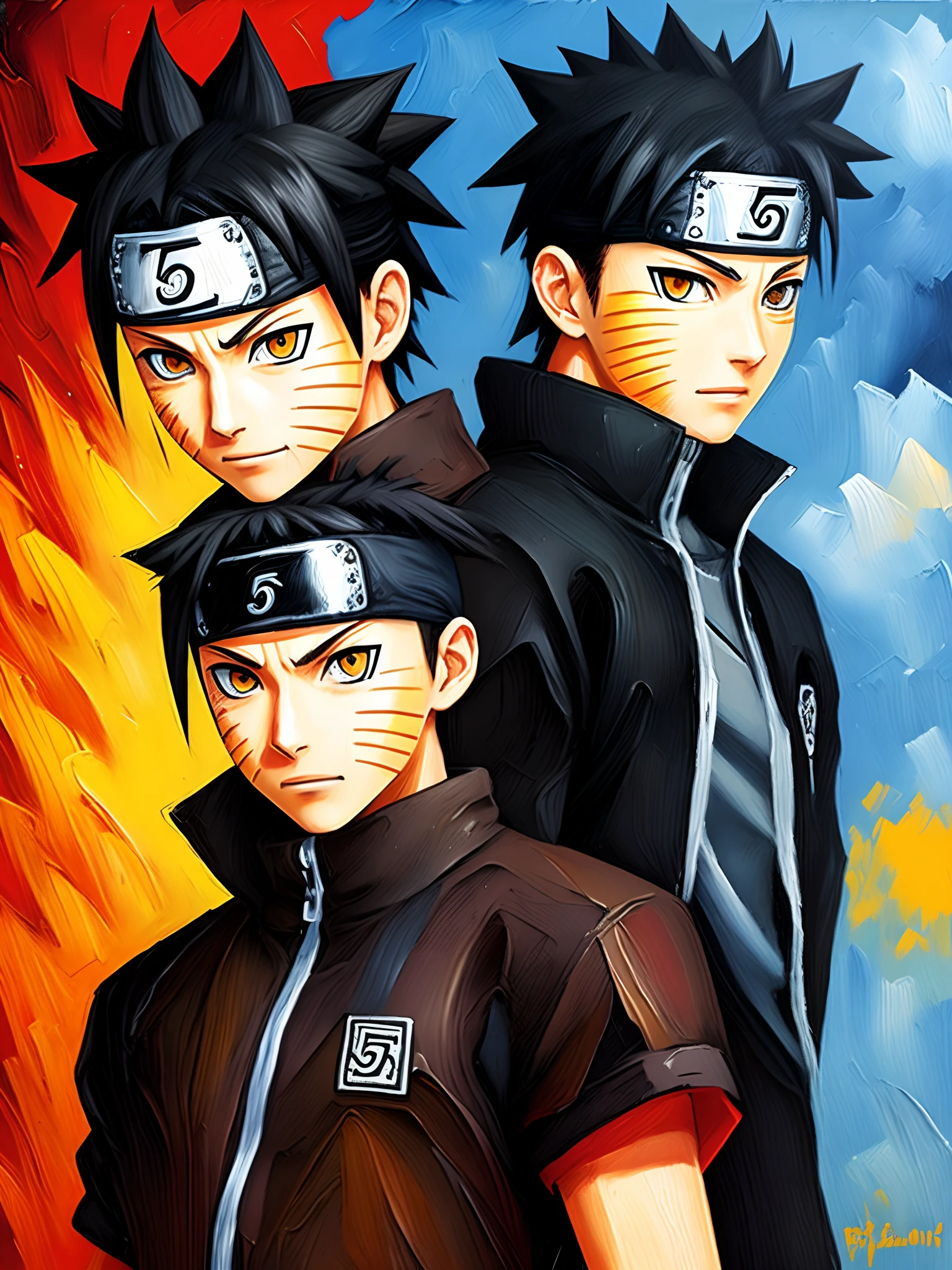 Naruto in a modern style in oil paint format pixelated