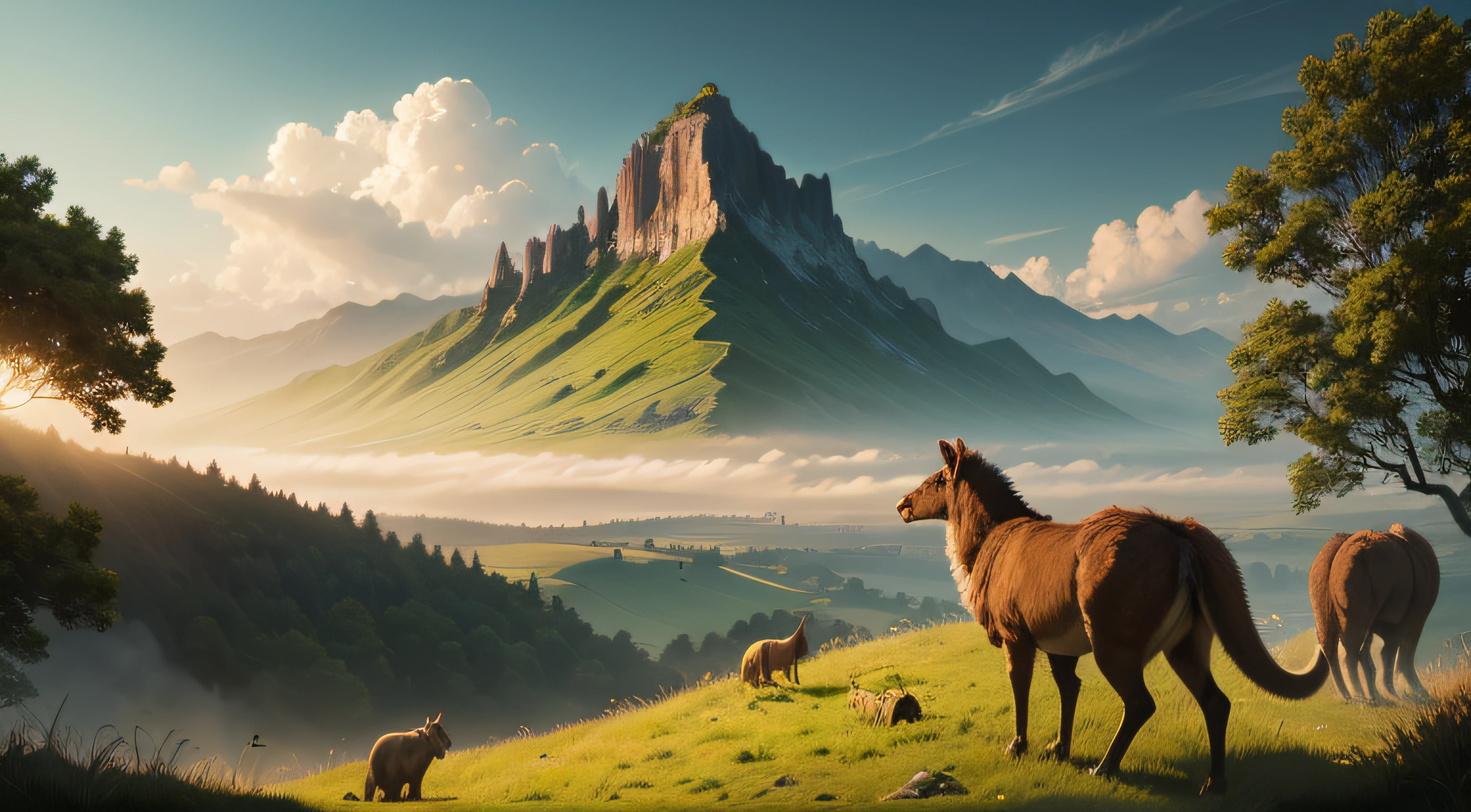 Extinct civilizations Animals grass field mont wall-paper