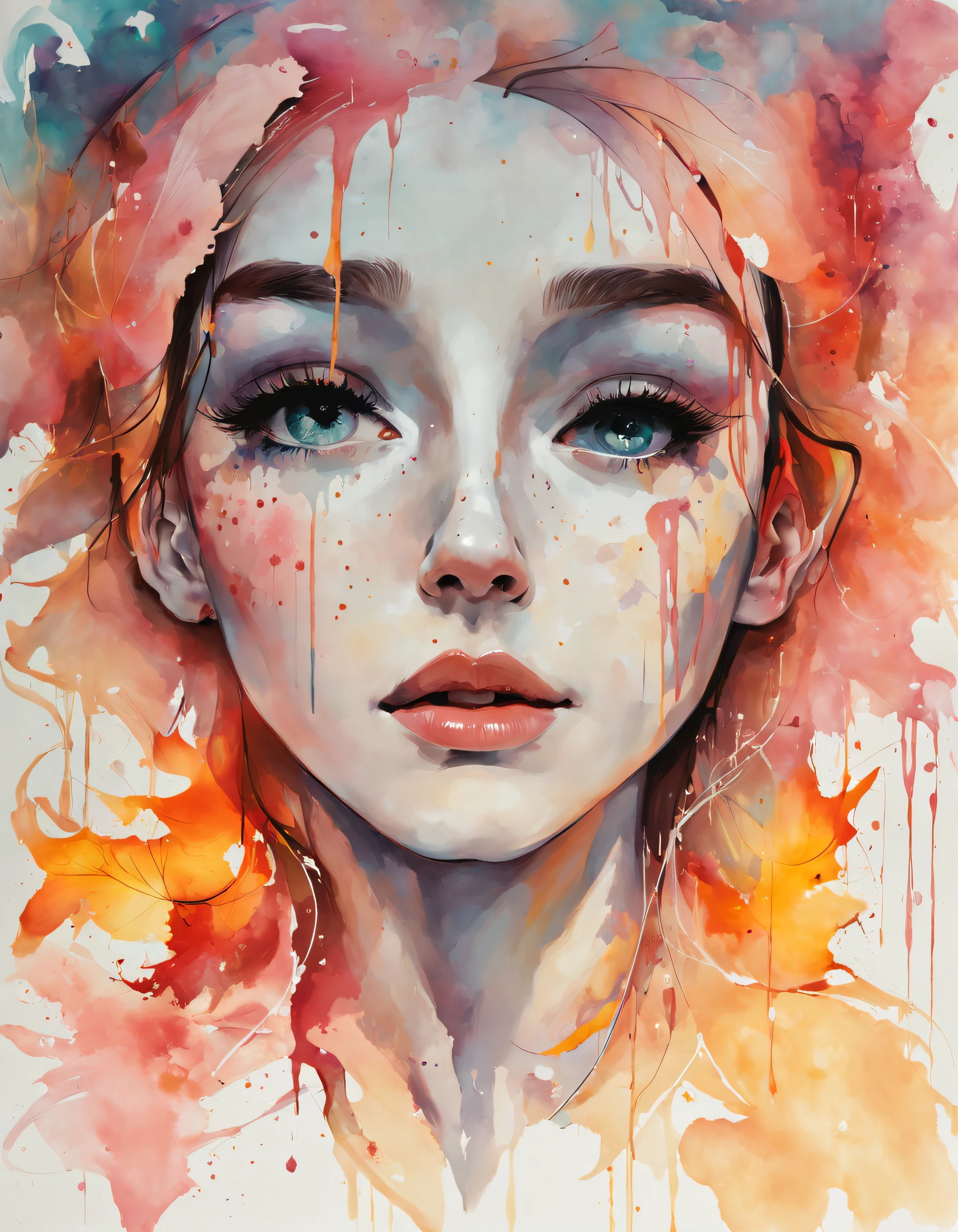samdoesarts style a woman by agnes cecile, luminous design, pastel colours, ink drips, autumn lights