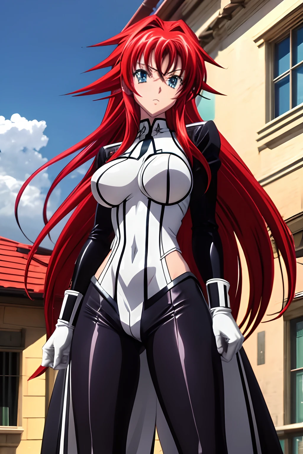 Rias Gremory wearing Power Girl Costume, Disfraz de Power Girl, superhombre, Superchica, rias gremory, Traje blanco, Capa roja, botas rojas, hermoso cuerpo