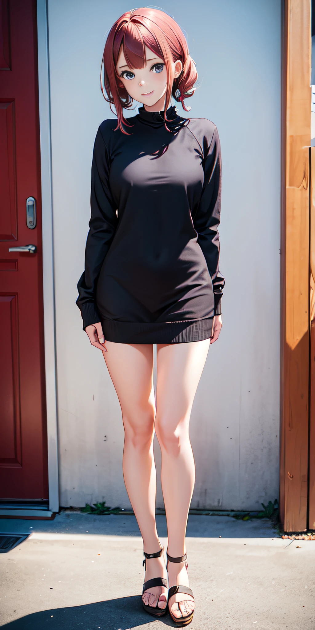american shot, Wallpapers, 2D Anime, Swedish anime woman, casual dress, symmetrical face and body measurements 88 61 87, Full body view, Professional seductress and facial expression of pleasure, 50mm professional camera