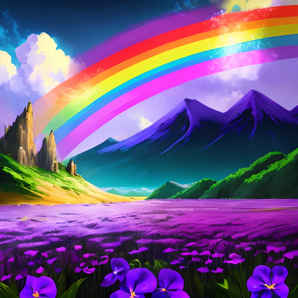 Sky Violet in anime style and rainbow landscape