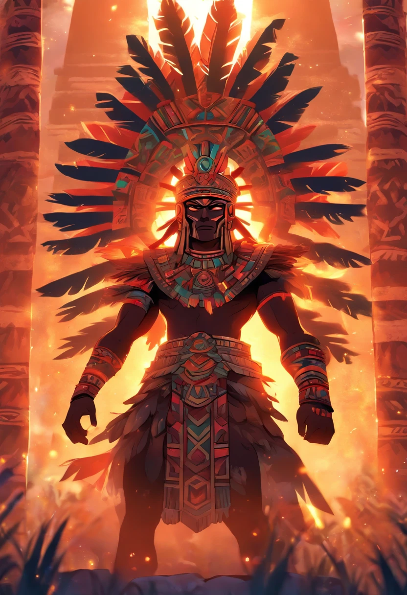 (((Aztec God))) best quality, very high resolution, 4K detailed CG, master piece, Aztec mythology, Centeotl,cornfield, cornfield,Mexico, Aztec clothing, Aztec city, ((standing pose) ), aesthetic, Beautiful image , centered on screen, standing pose