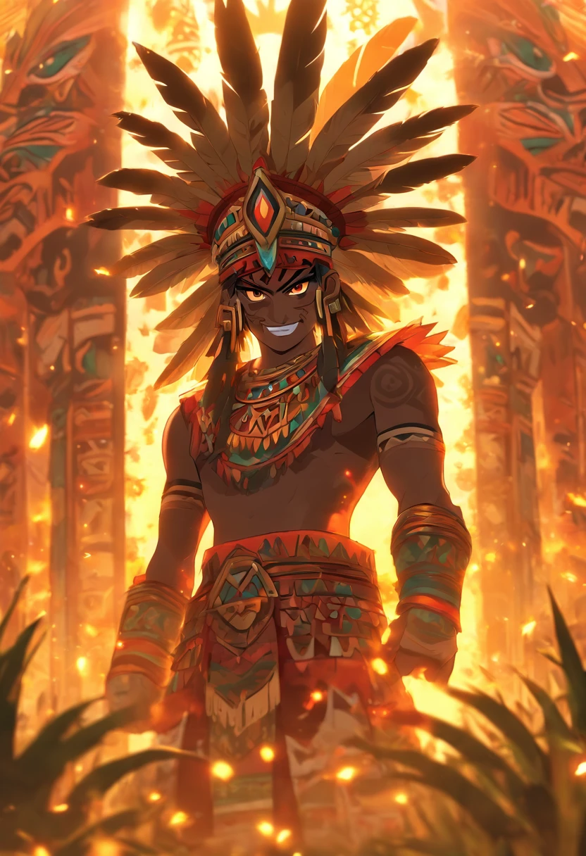 best quality, very high resolution, 4K detailed CG, master piece, Aztec mythology, Centeotl,cornfield, cornfield,Mexico, Aztec clothing, Aztec city, ((standing pose) ), aesthetic, Beautiful image, centered on screen, standing pose