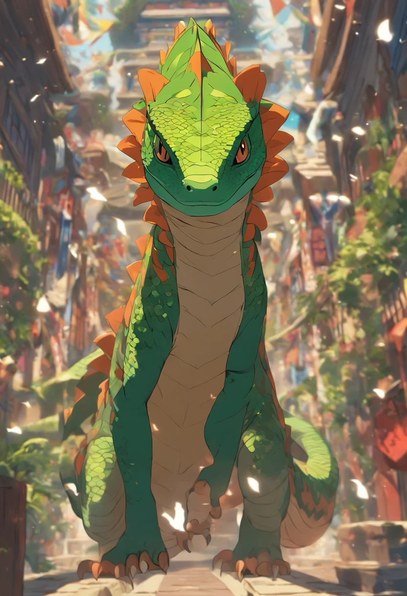 (((Deus Lagarto))) best quality, Very high resolution, CG detalhado 4K, piece of master, Mitologia asteca, Aztec Props,Adornos astecas,Xolotl, mexico, Roupas astecas, Cidade asteca, ((standing pose)), aesthetic , Beautiful image, centralizado na tela, standing pose