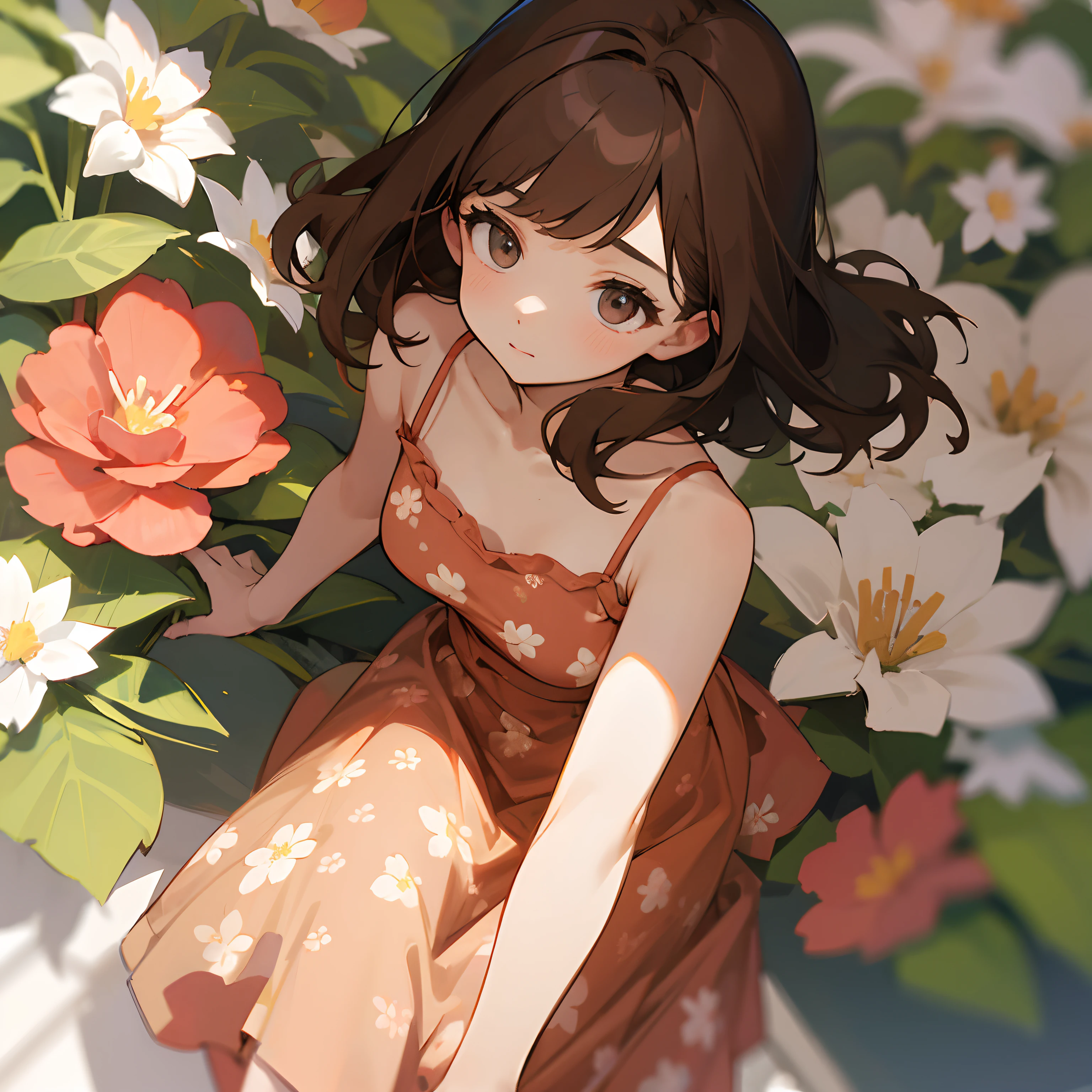 (masterpiece、Please redeem、Please redeem、Beautiful and beautiful:1.2)、(good anatomy:1.5)、3DXR full body shot、Drawing of a girl with short straight hair、one piece、A shy smile、Looking at the camera、Flowers and leaves on the head、Poinsettia、Loosening resolution