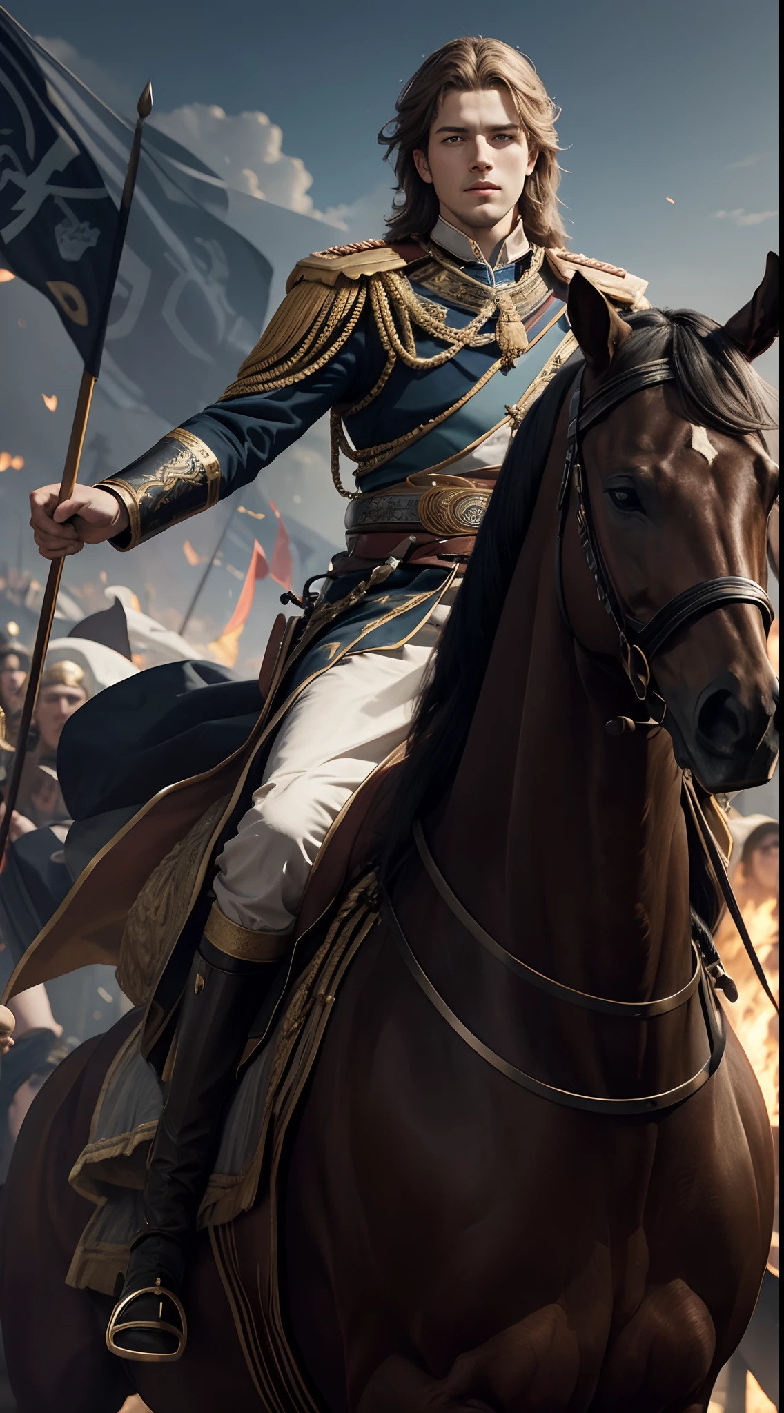 king young Alexander lll  of greek  on a conquest spree, epic, dark background, realistic, 8k