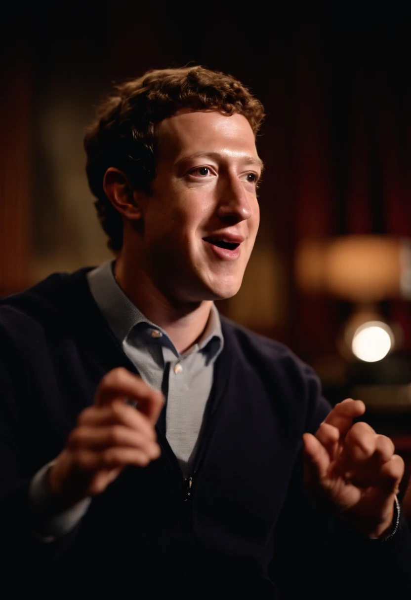 Mark Zuckerberg, 1980s, 1970s late night show, casual interview, close-up shot, VHS recording